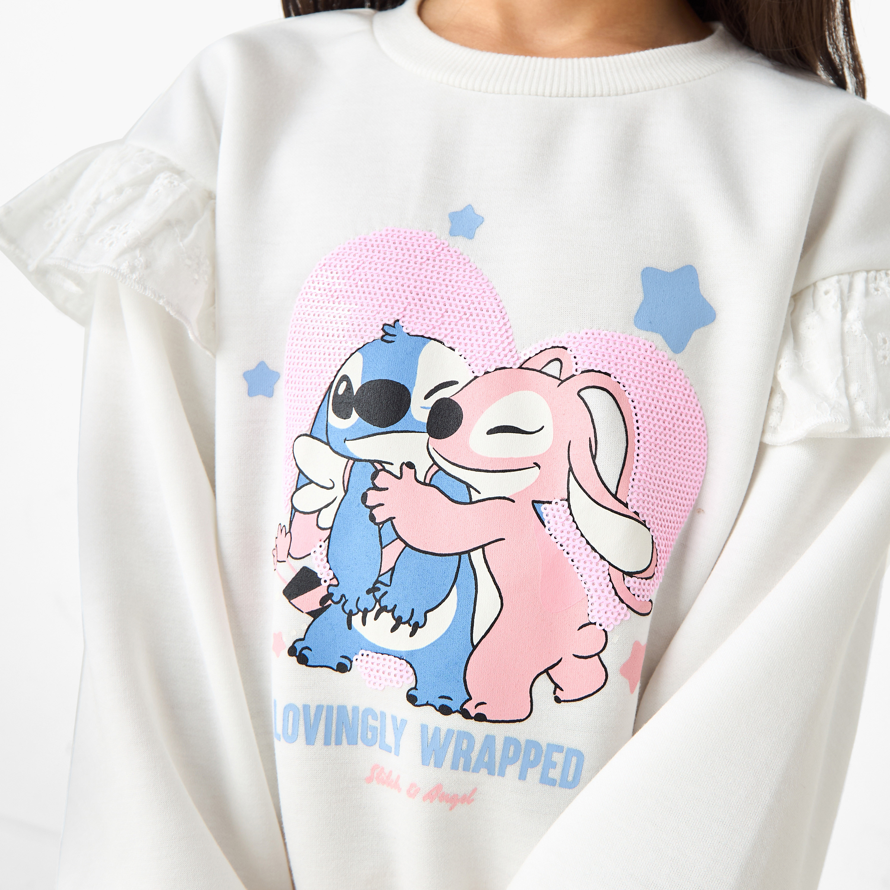 Disney Stitch and Angel Sequinned Sweatshirt with Ruffle Detail Sleeves-baby-girls-clothing-winterwear-sweatshirts-image-4