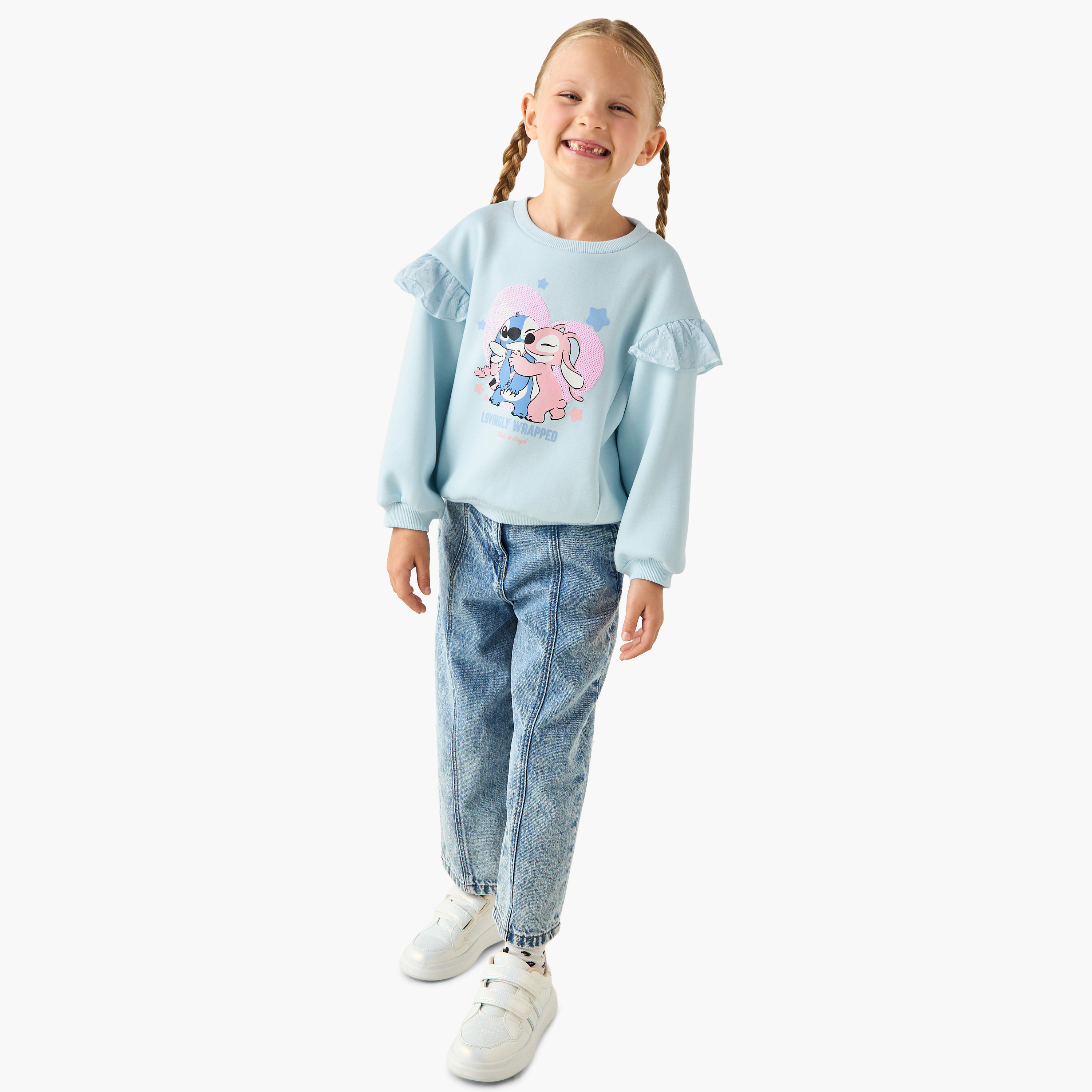 Disney Stitch and Angel Sequinned Sweatshirt with Ruffle Detail Sleeves-baby-girls-clothing-sweatshirts-image-2