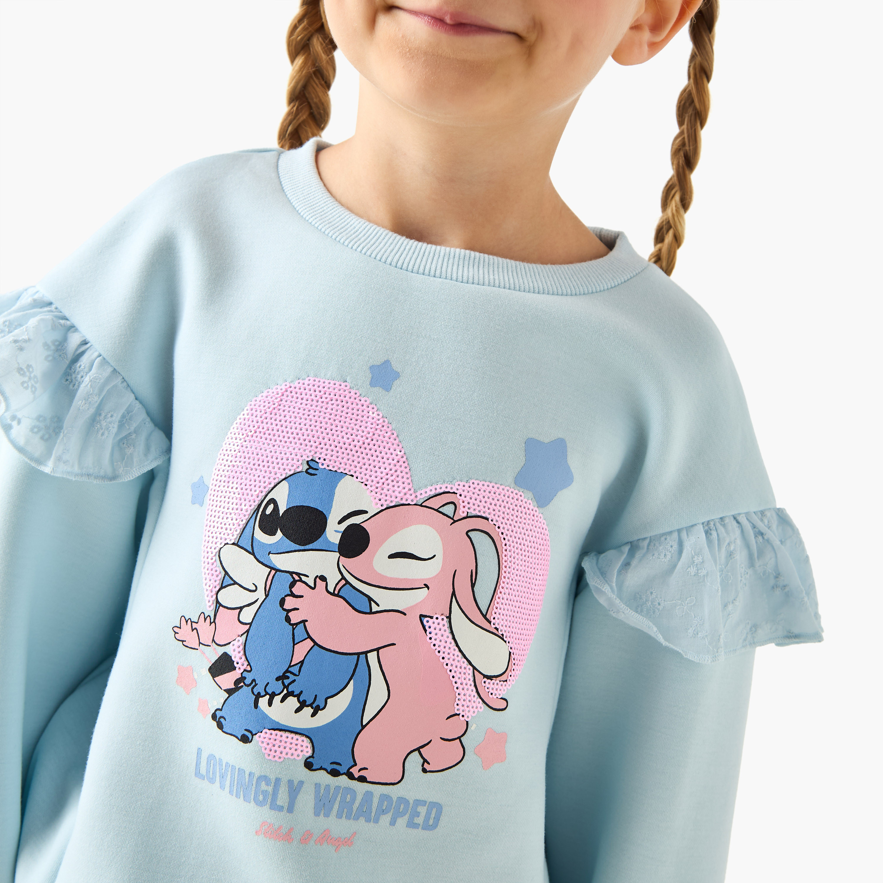 Disney Stitch and Angel Sequinned Sweatshirt with Ruffle Detail Sleeves-baby-girls-clothing-sweatshirts-image-4