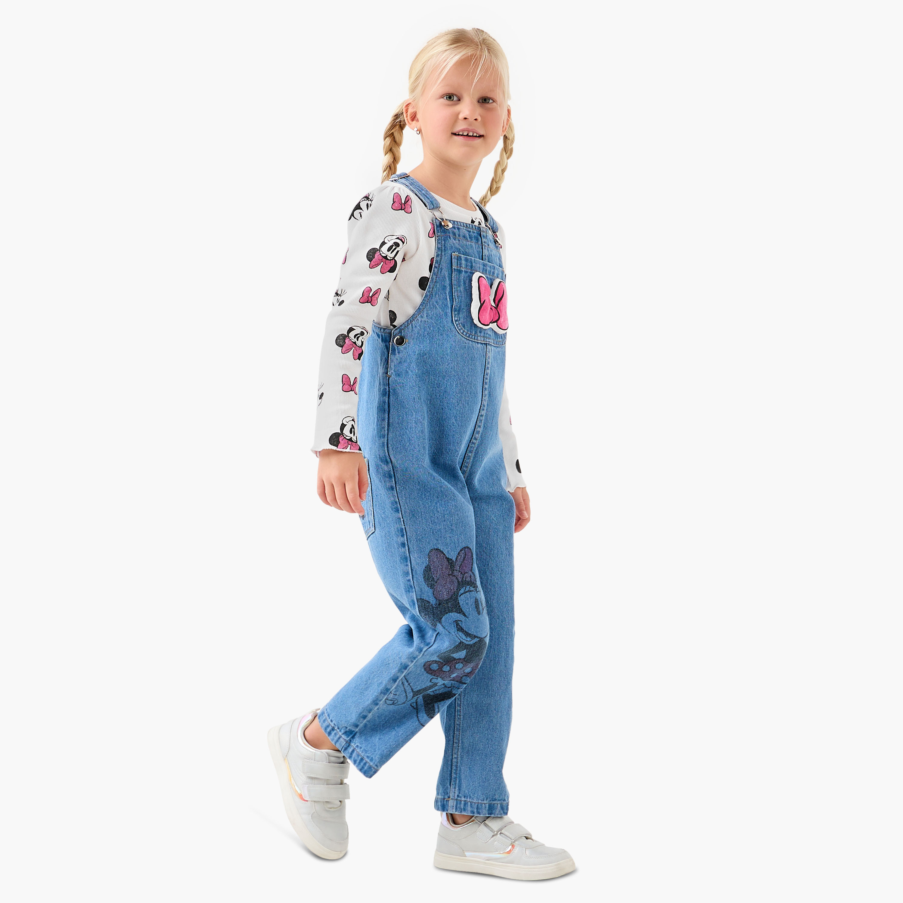 Disney Girls T-shirt and Dungaree Set with Minnie Mouse Print - Long Sleeves-baby-girls-clothing-setsandcoords-image-2