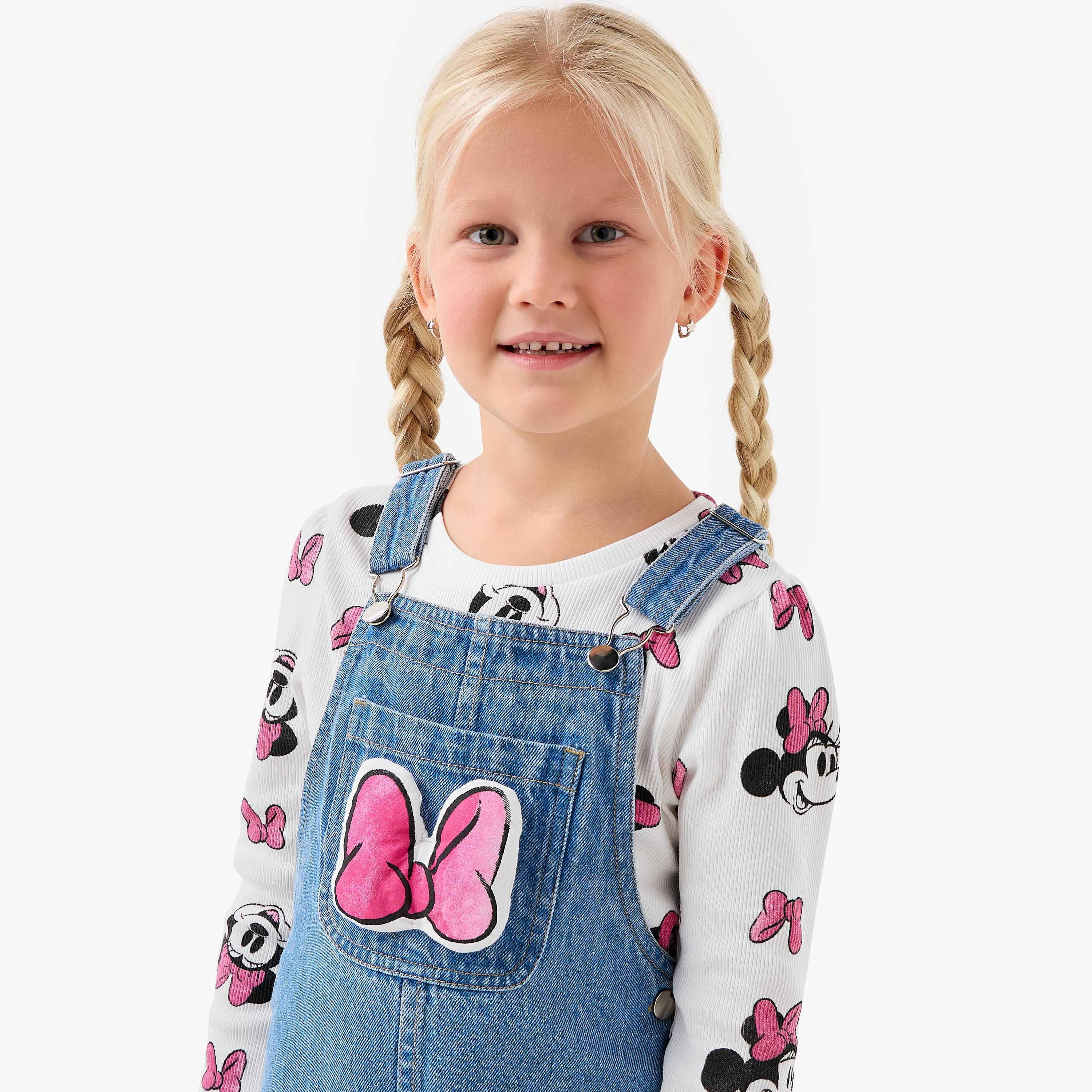 Disney Girls T-shirt and Dungaree Set with Minnie Mouse Print - Long Sleeves-baby-girls-clothing-setsandcoords-image-4