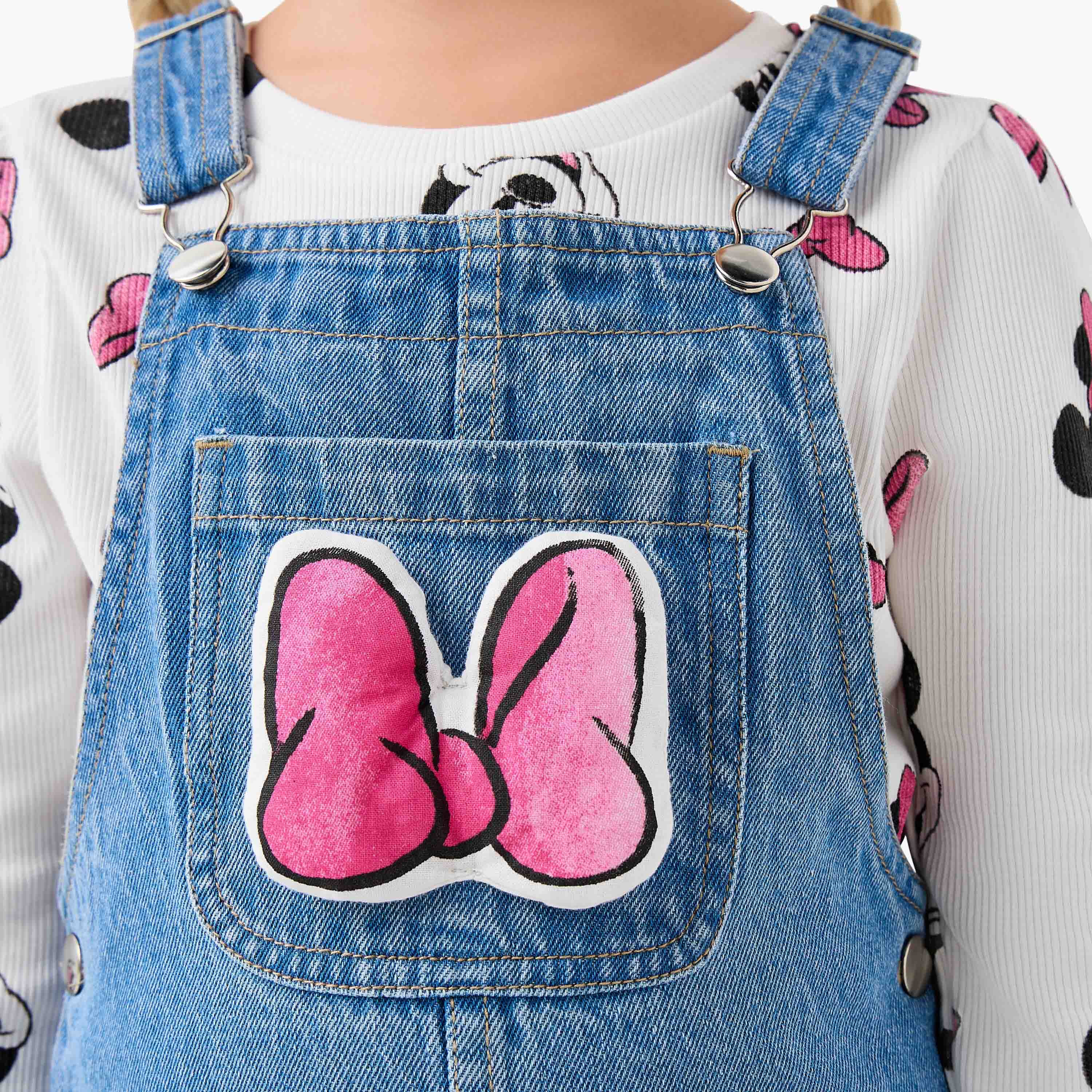 Disney Girls T-shirt and Dungaree Set with Minnie Mouse Print - Long Sleeves-baby-girls-clothing-setsandcoords-image-5
