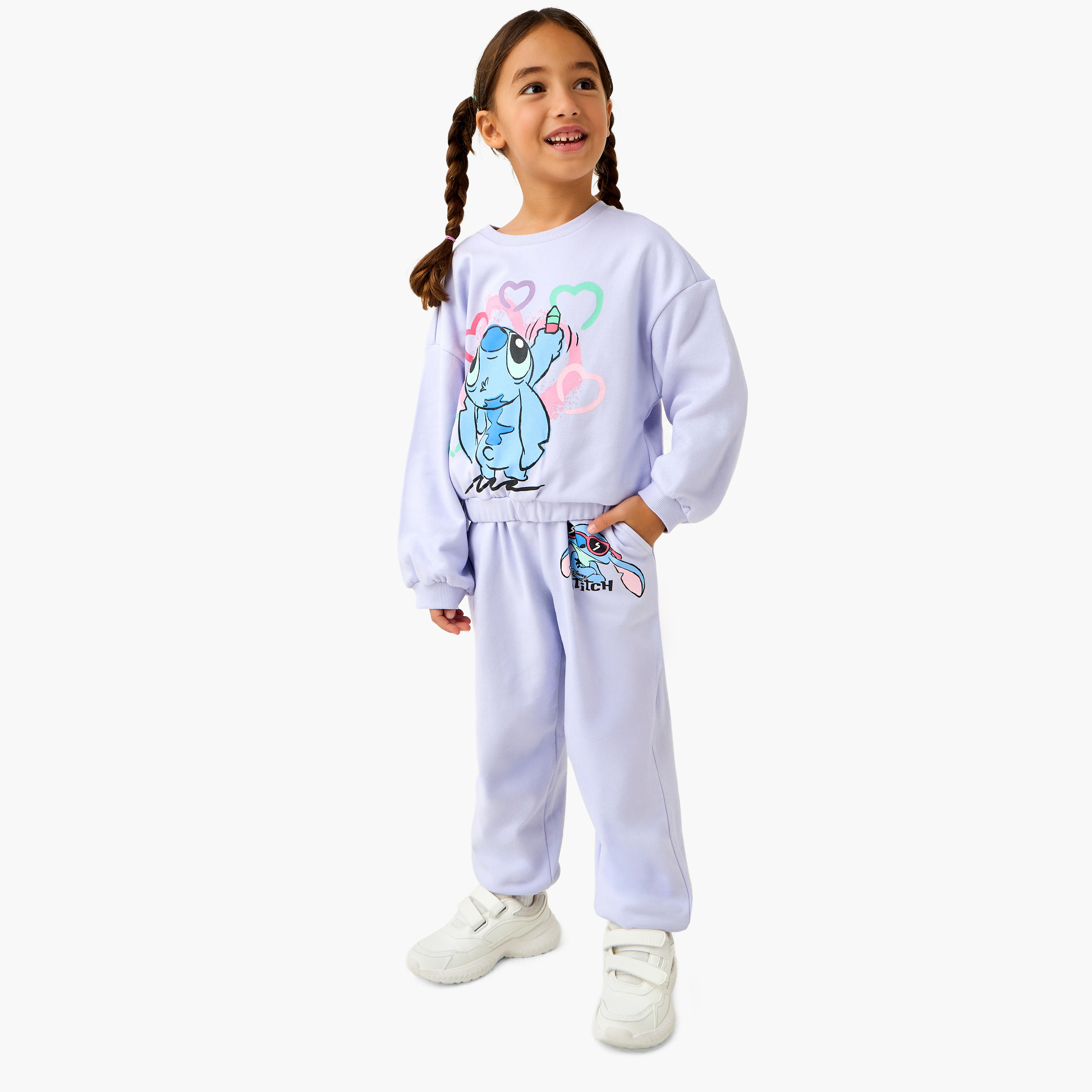 Disney Crew Neck Long Sleeves Sweatshirt and Joggers Set with Stitch Print-baby-girls-clothing-setsandcoords-image-1