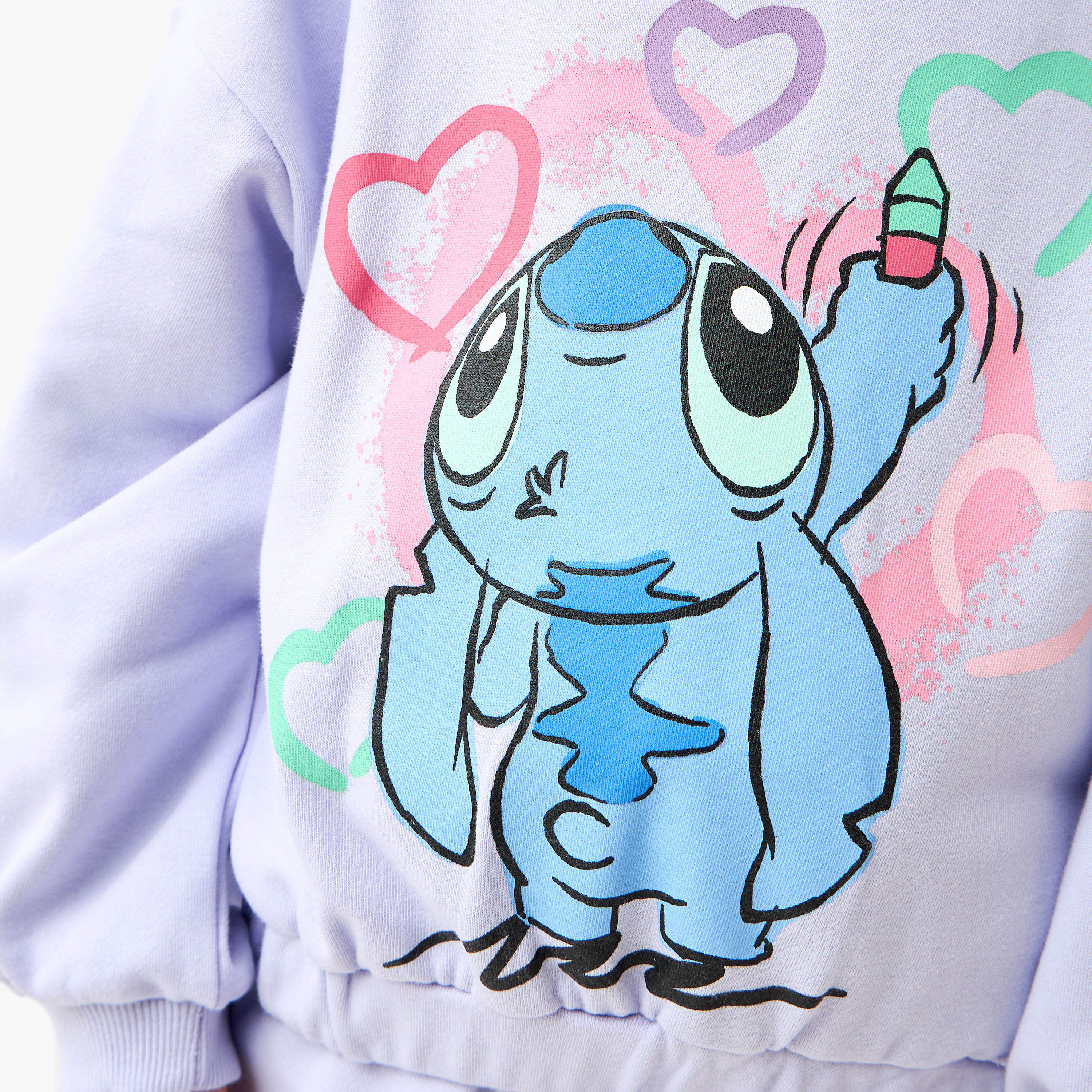 Disney Crew Neck Long Sleeves Sweatshirt and Joggers Set with Stitch Print-baby-girls-clothing-setsandcoords-image-5