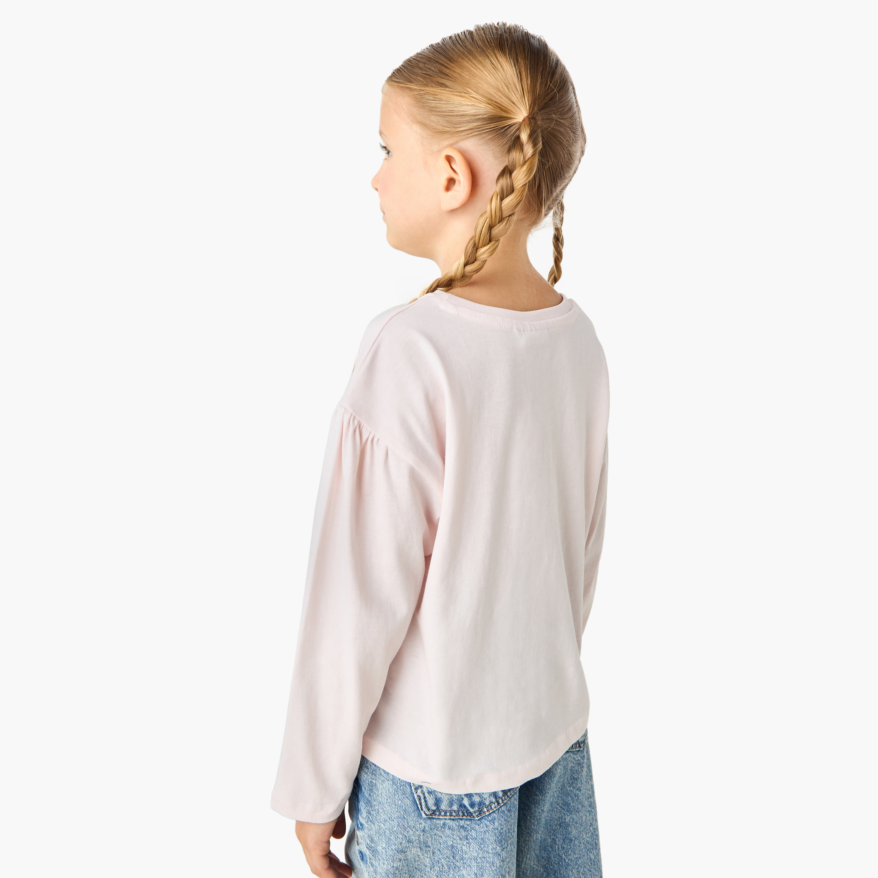 تيشيرت قطن بياقة ضيقة وأكمام طويلة وطبعات بلووي جرافيك للبنات-girls-clothing-tshirts-image-3