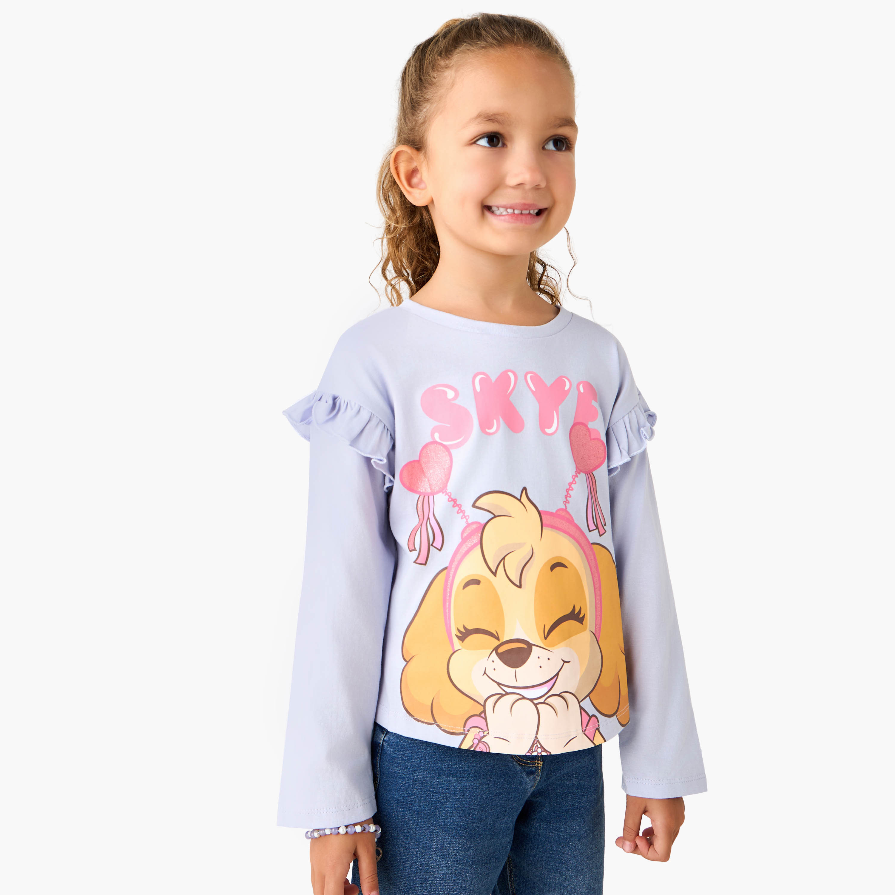 Crew Neck Long Sleeves T-shirt with Skye Print-girls-clothing-tshirts-image-1