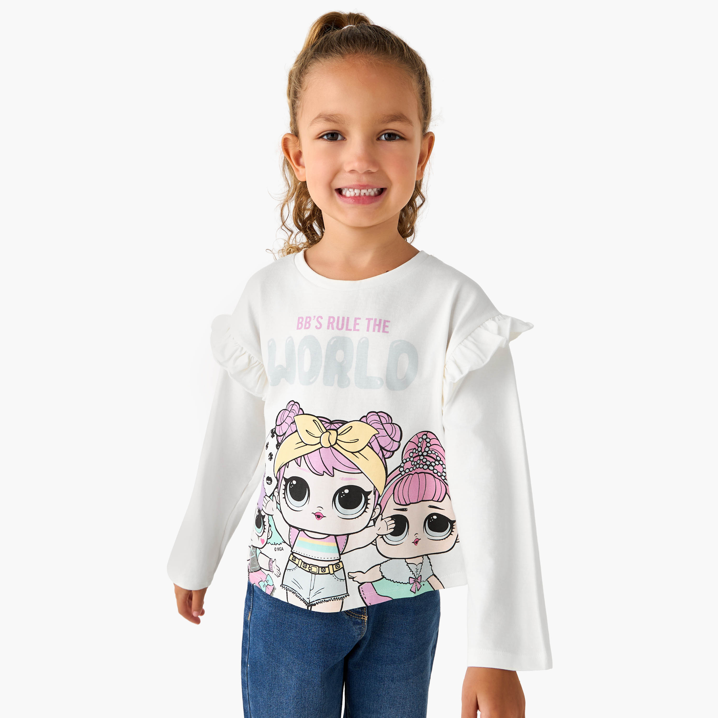 Round Neck Long Sleeves T-shirt with Ruffles-girls-clothing-tshirts-image-1