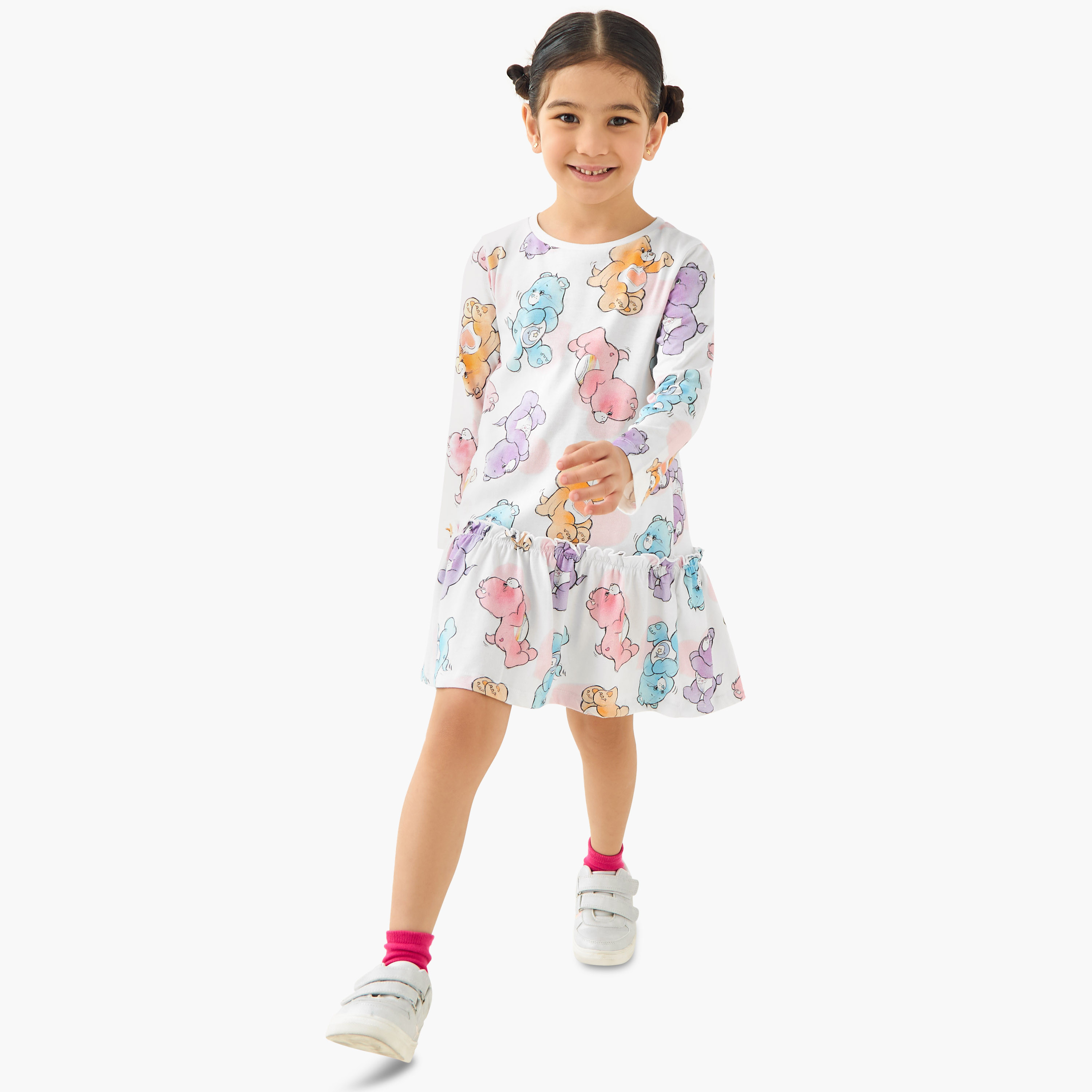 Cloud Co Care Bear Print Drop Waist Dress with Long Sleeves-girls-clothing-dressesandjumpsuits-image-1