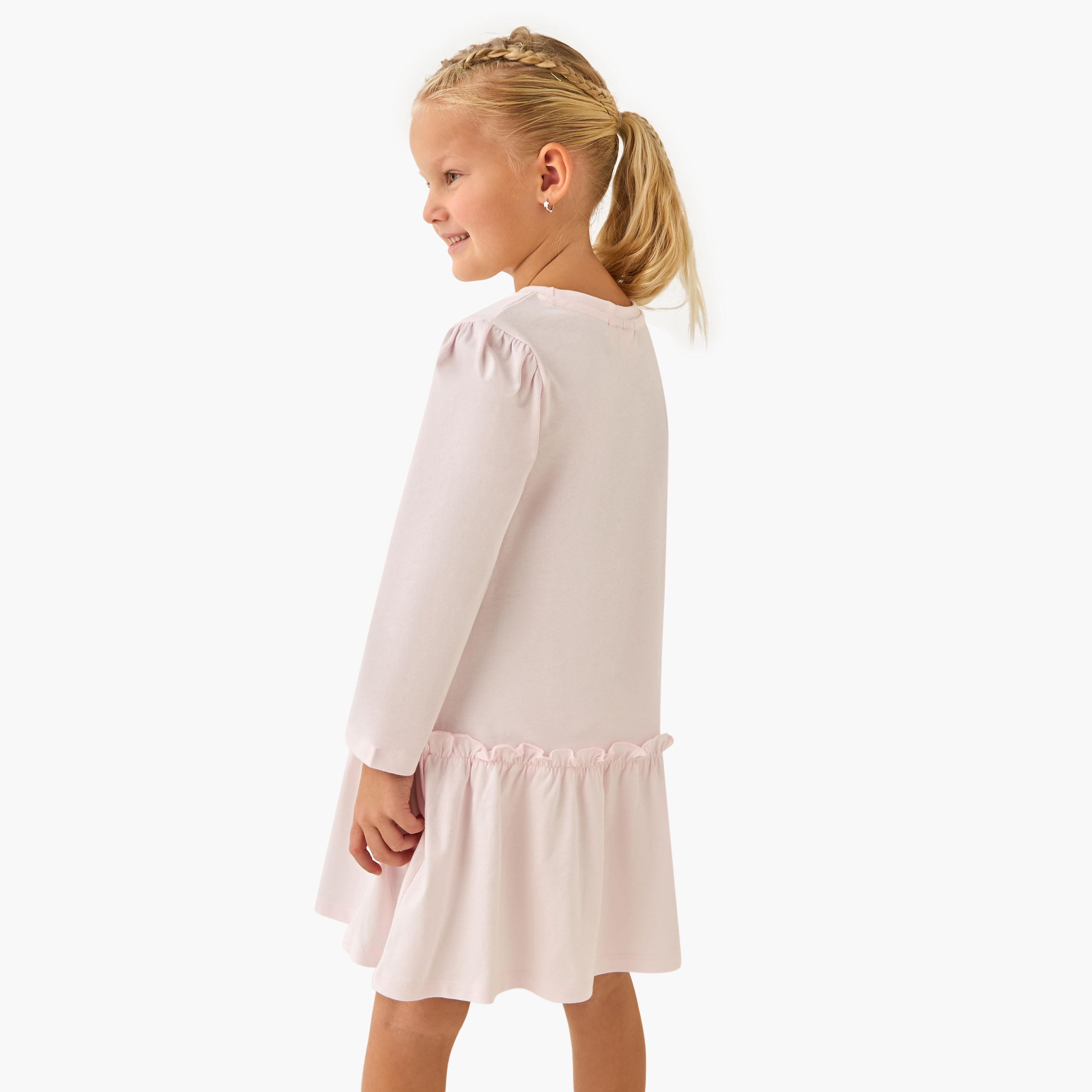 Round Neck Long Sleeves Knee Length Dress with Skye Print-girls-clothing-dressesandjumpsuits-image-3
