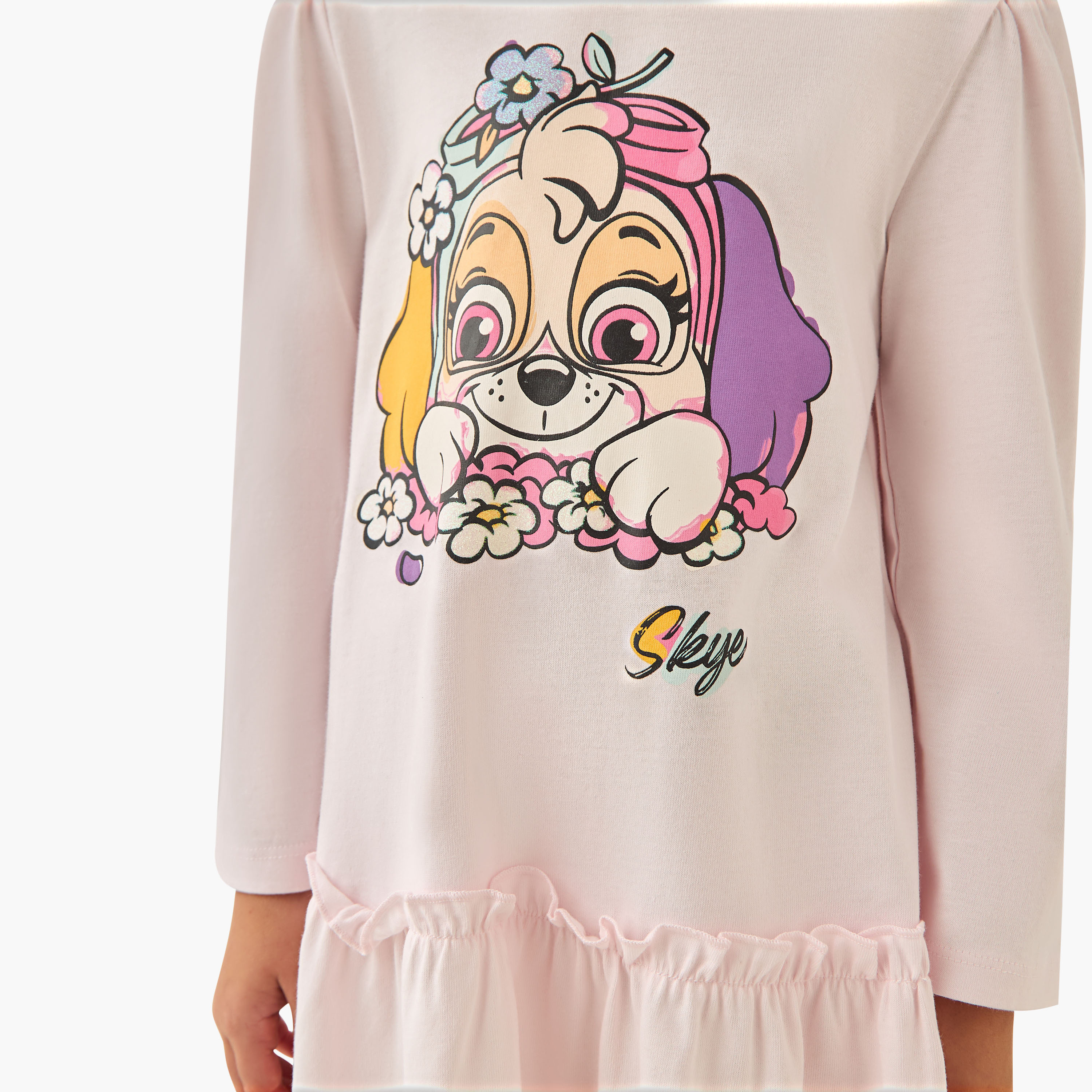 Round Neck Long Sleeves Knee Length Dress with Skye Print-girls-clothing-dressesandjumpsuits-image-4