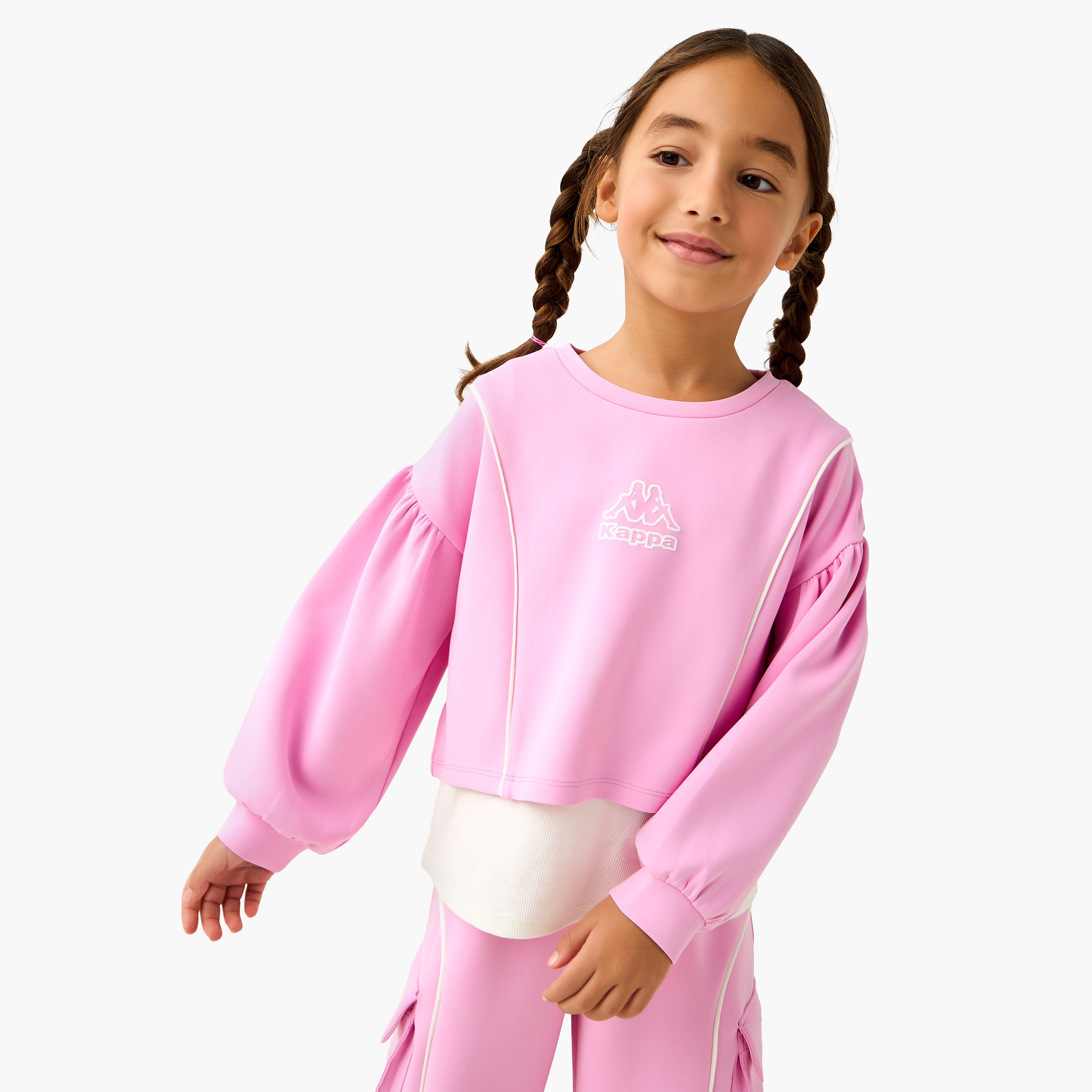 Kappa Crew Neck Long Sleeves T-shirt with Logo Print-girls-clothing-tshirts-image-1