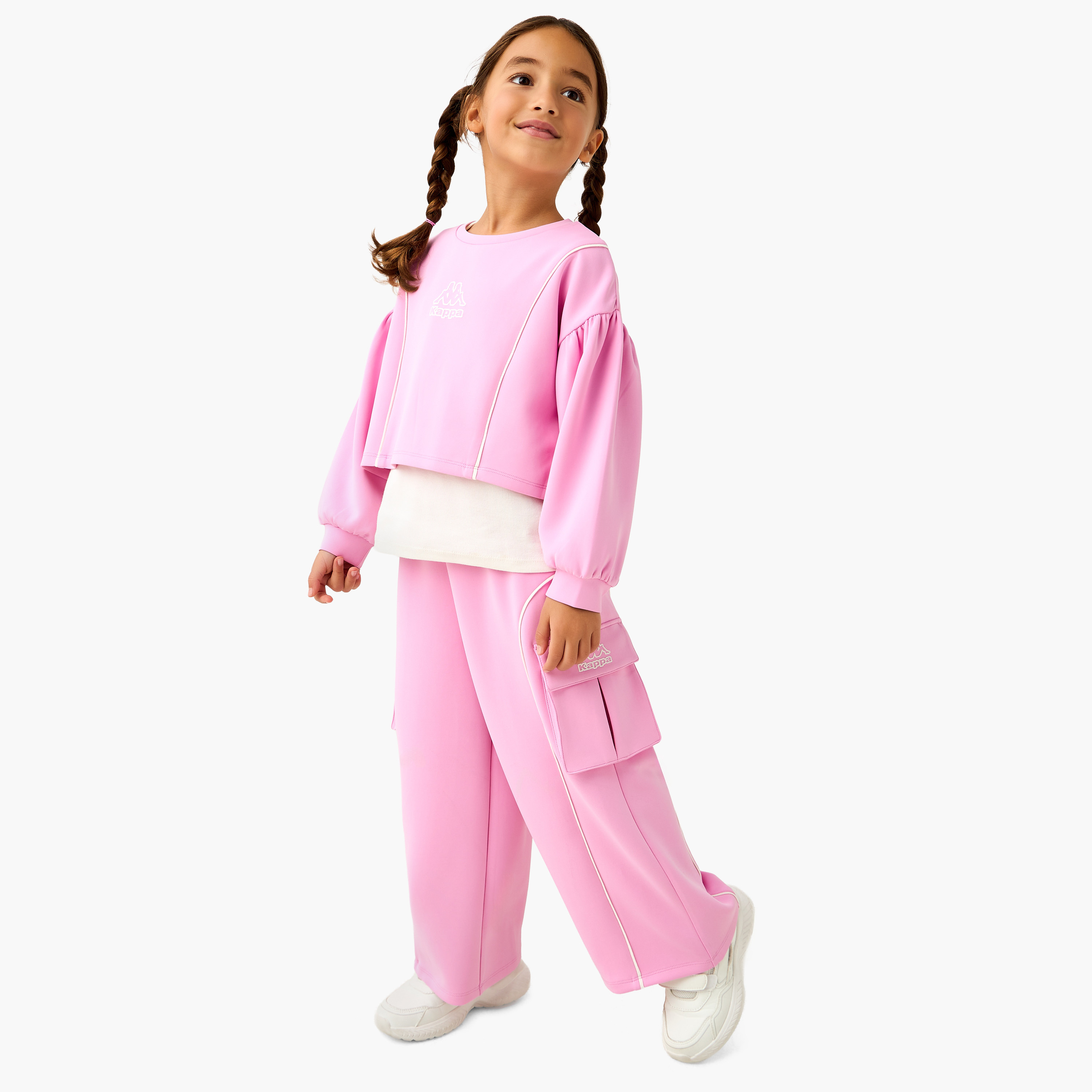 Kappa Wide Leg Cargo Trousers with Elastic Waist-baby-girls-clothing-bottoms-trousers-image-2