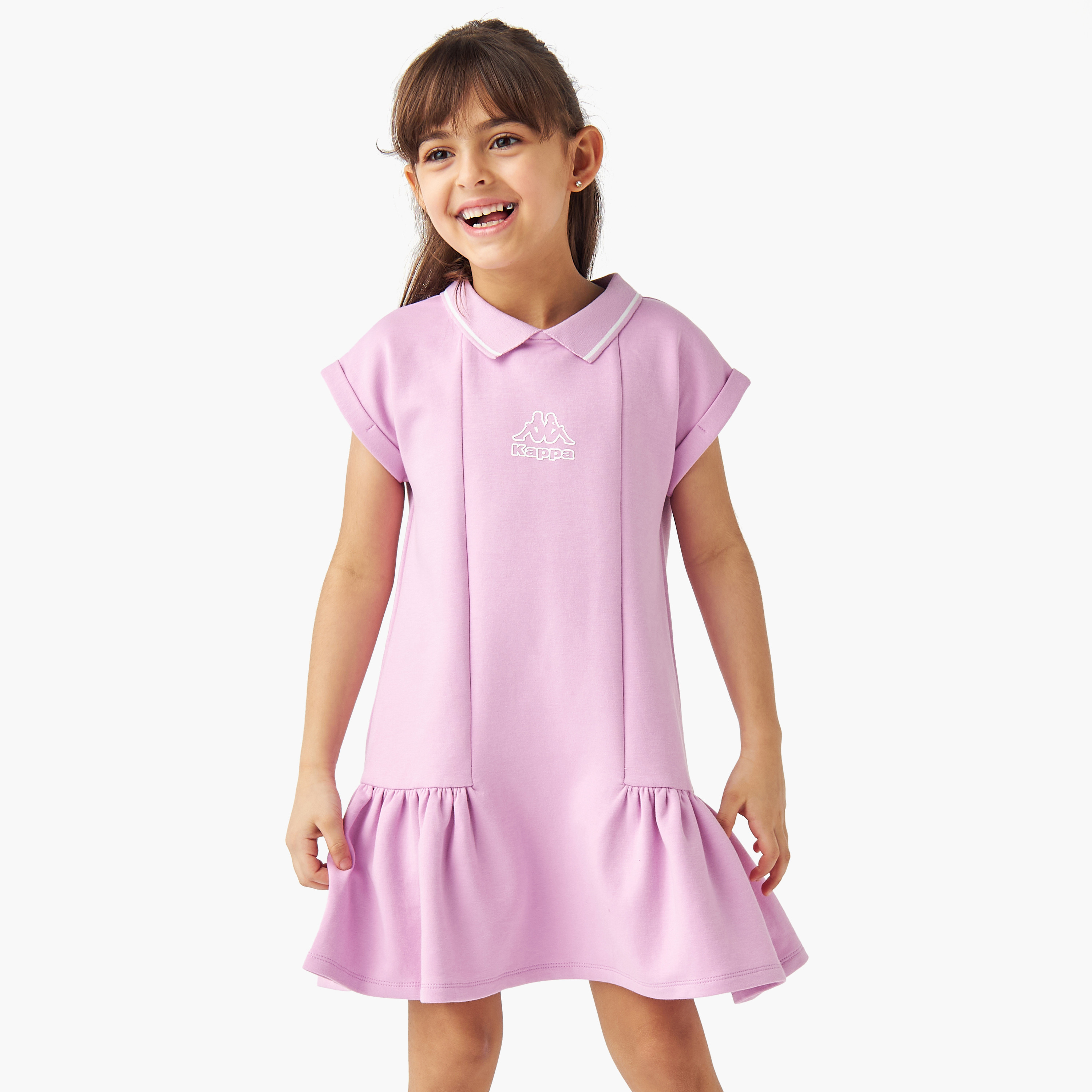 Kappa Logo Print Polo Dress with Short Sleeves-girls-clothing-dressesandjumpsuits-image-1