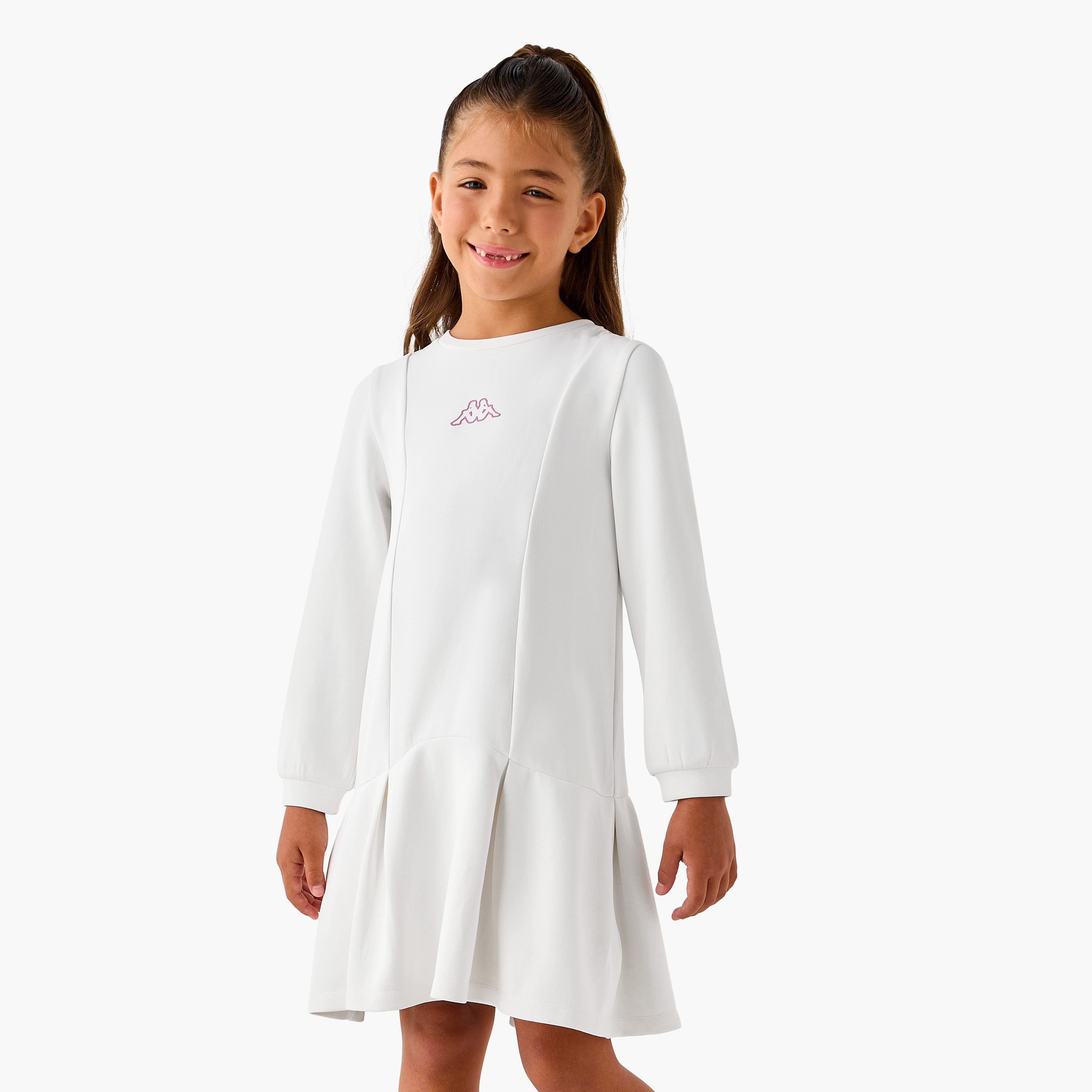 Kappa Logo Accent Drop Waist Dress with Long Sleeves-girls-clothing-dressesandjumpsuits-image-1