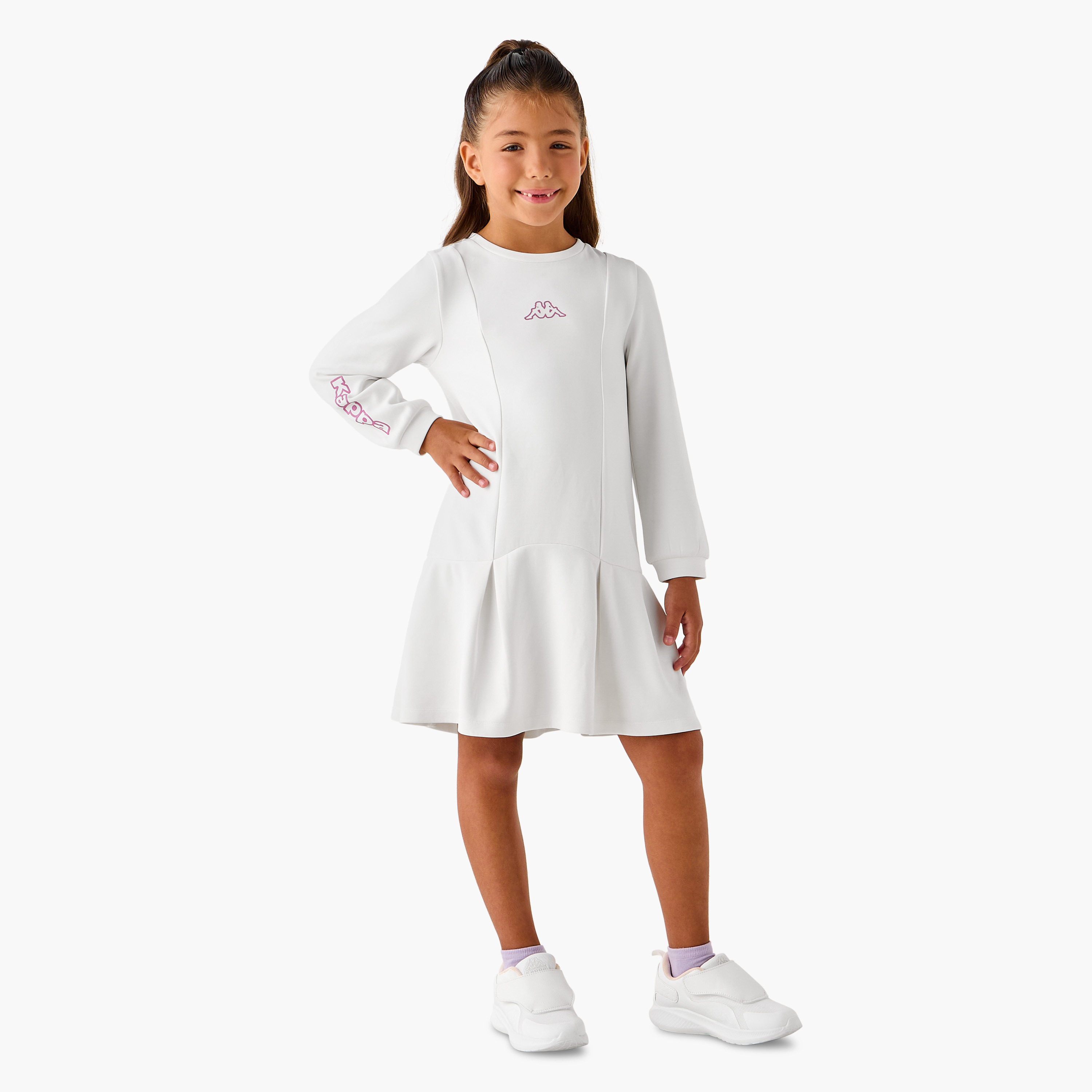Kappa Logo Accent Drop Waist Dress with Long Sleeves-girls-clothing-dressesandjumpsuits-image-2