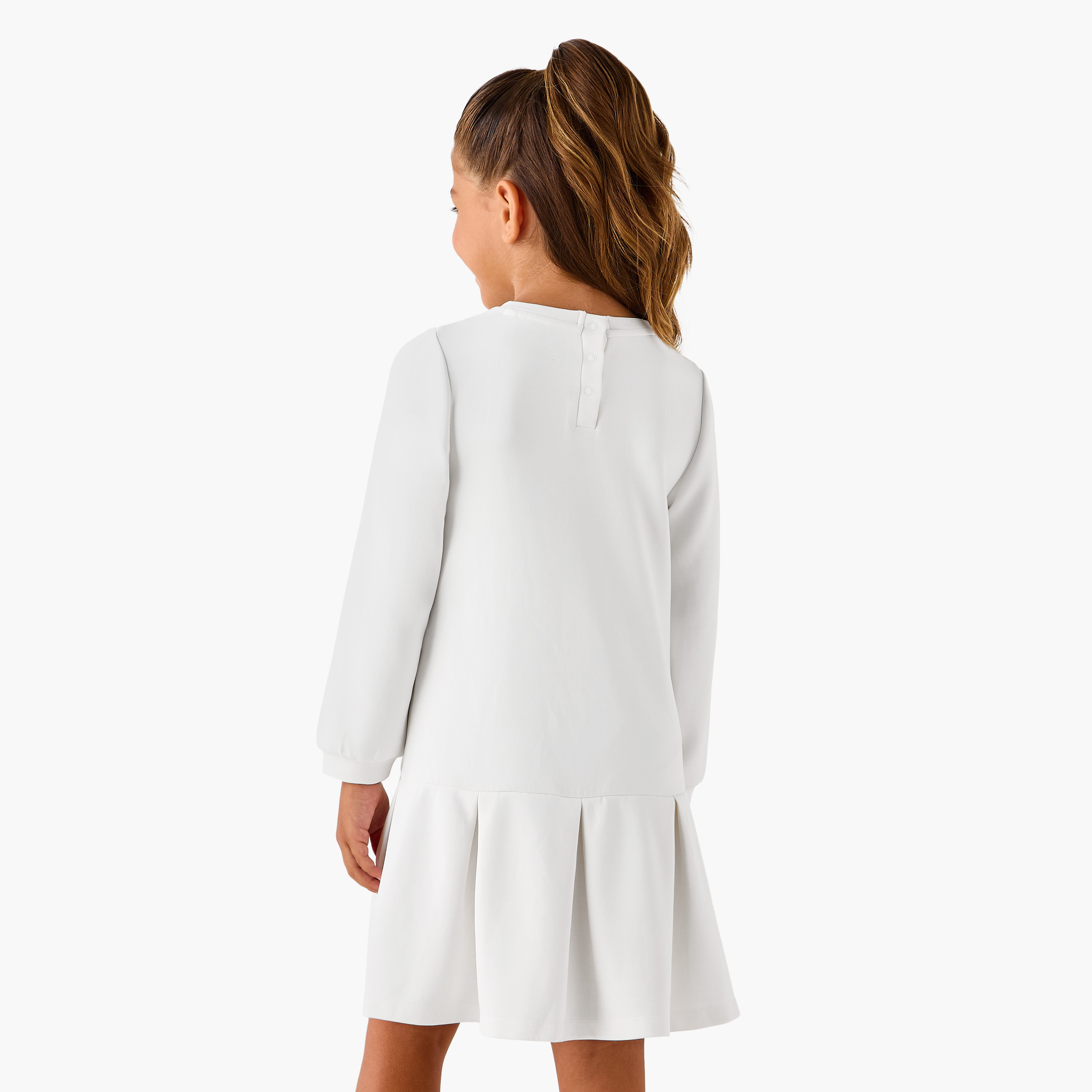 Kappa Logo Accent Drop Waist Dress with Long Sleeves-girls-clothing-dressesandjumpsuits-image-3