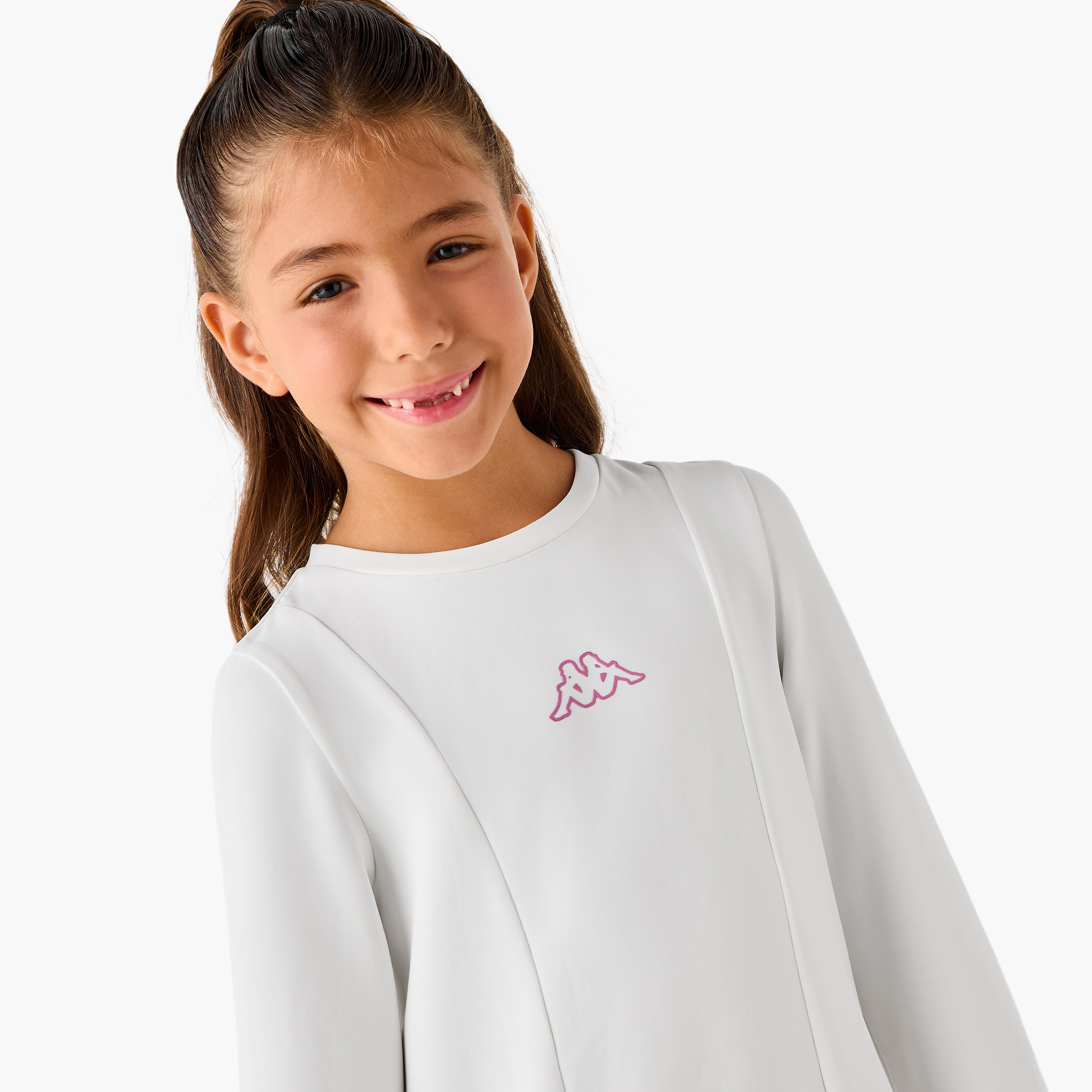 Kappa Logo Accent Drop Waist Dress with Long Sleeves-girls-clothing-dressesandjumpsuits-image-4