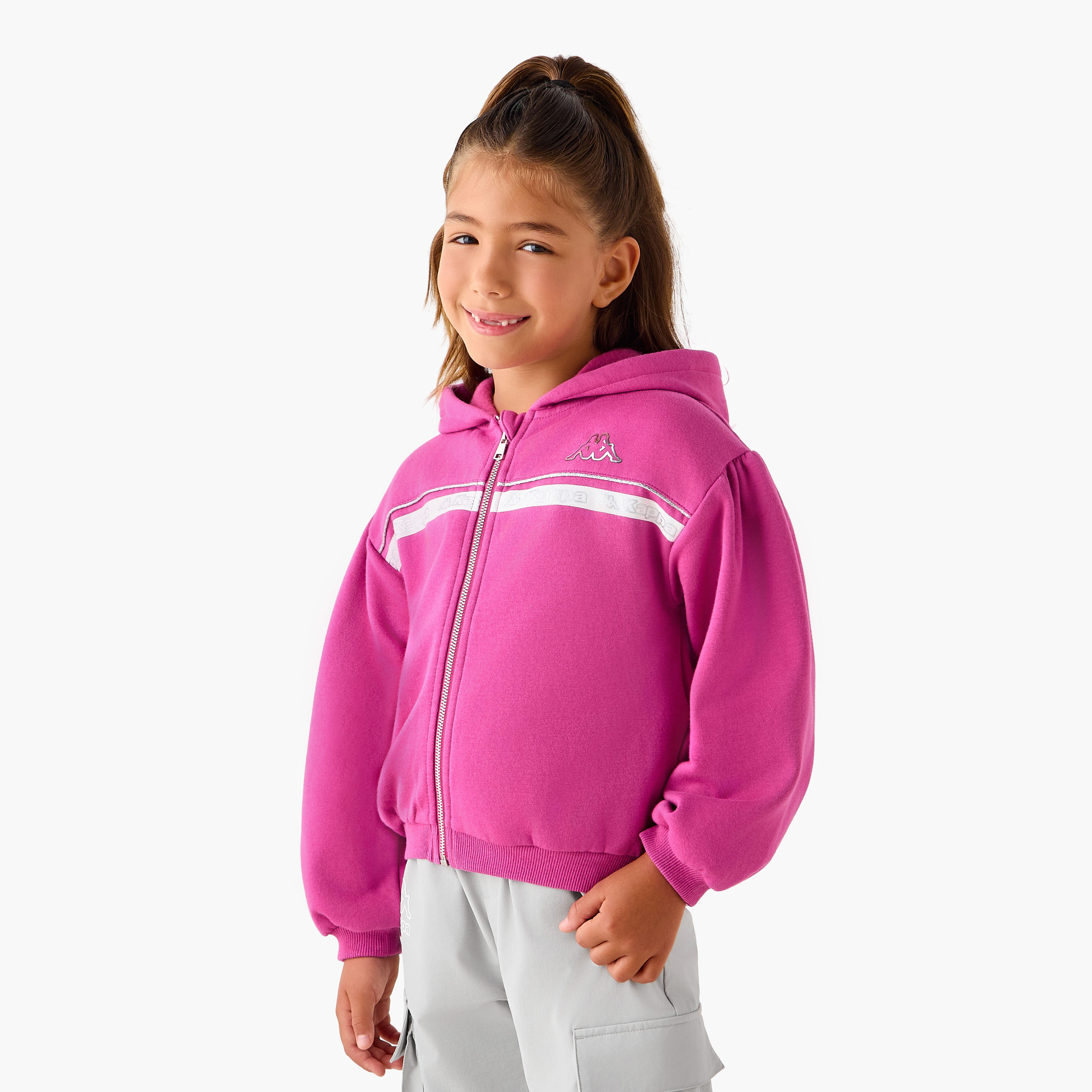 Kappa Tape Accent Zip Through Jacket with Long Sleeves-girls-clothing-winterwear-jacketsandcoats-image-1