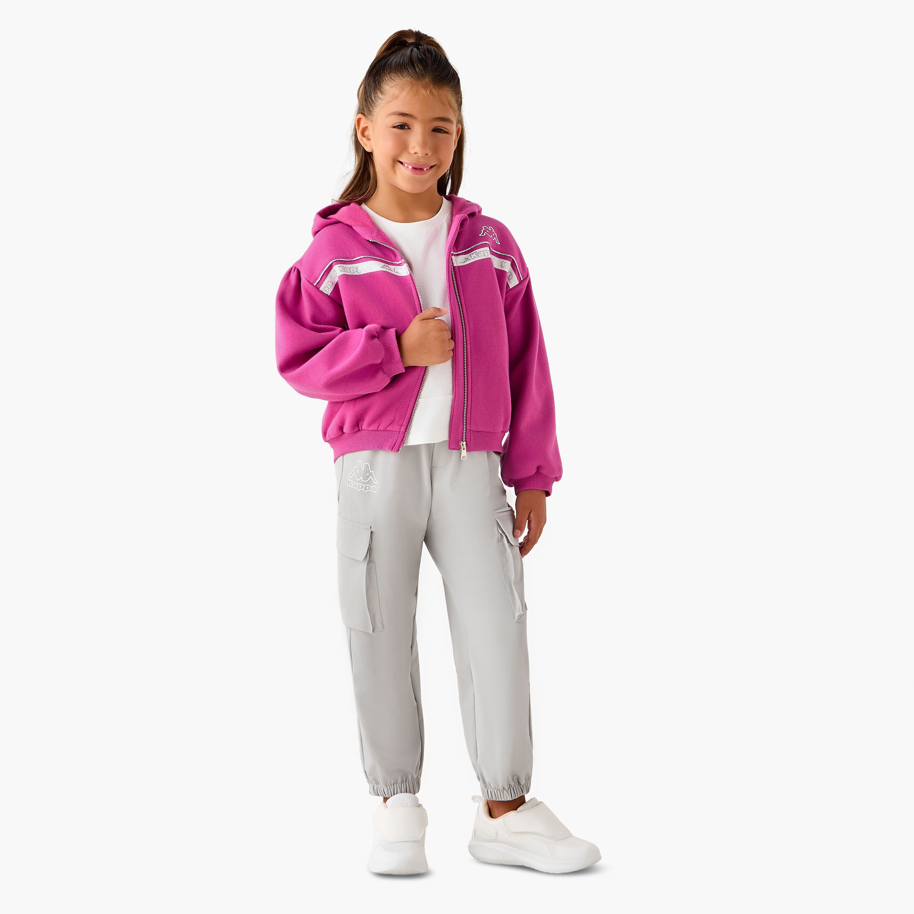 Kappa Tape Accent Zip Through Jacket with Long Sleeves-girls-clothing-winterwear-jacketsandcoats-image-2