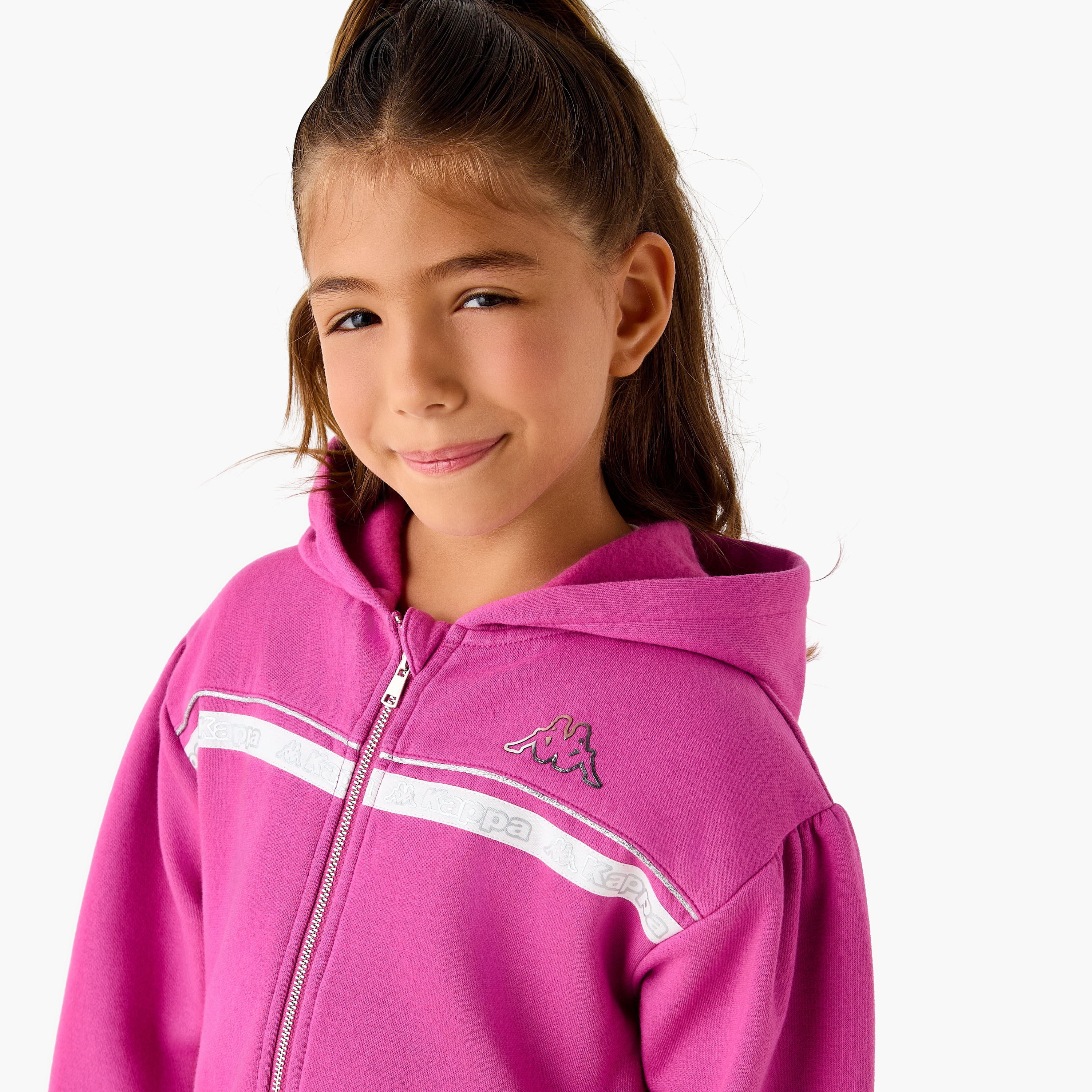 Kappa Tape Accent Zip Through Jacket with Long Sleeves-girls-clothing-winterwear-jacketsandcoats-image-4