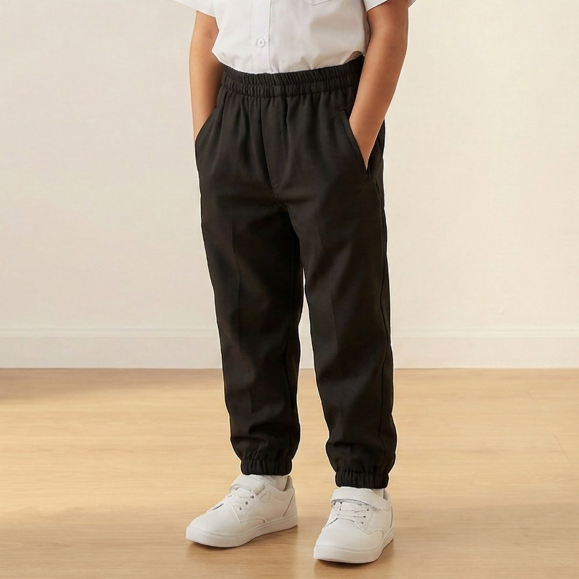 Juniors Black School Joggers with Cotton Fabric - Boys-boys-clothing-schoolwear-bottoms-joggers-image-1
