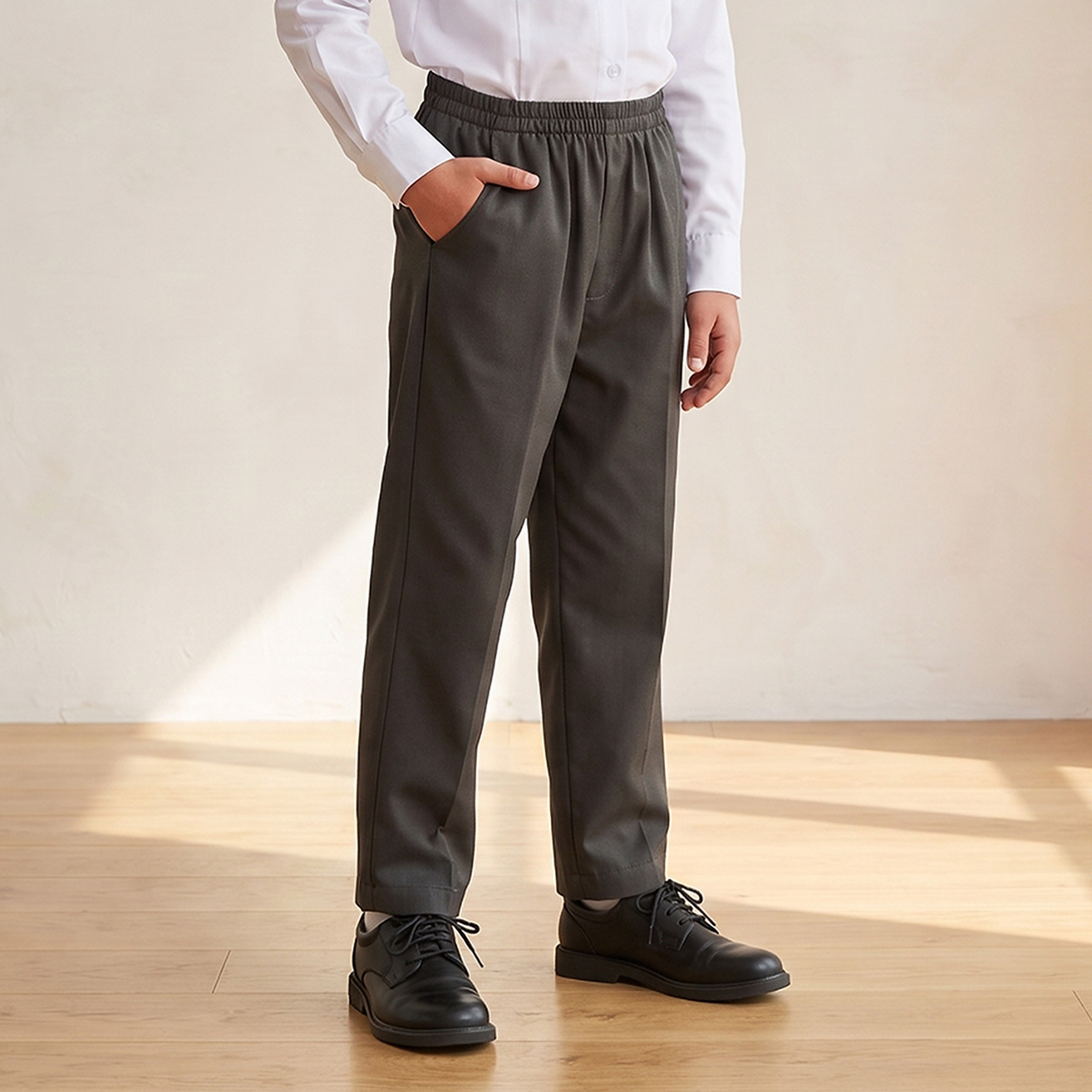 Juniors Grey School Pants with Cotton Fabric - Boys-boys-clothing-bottoms-trousers-image-1