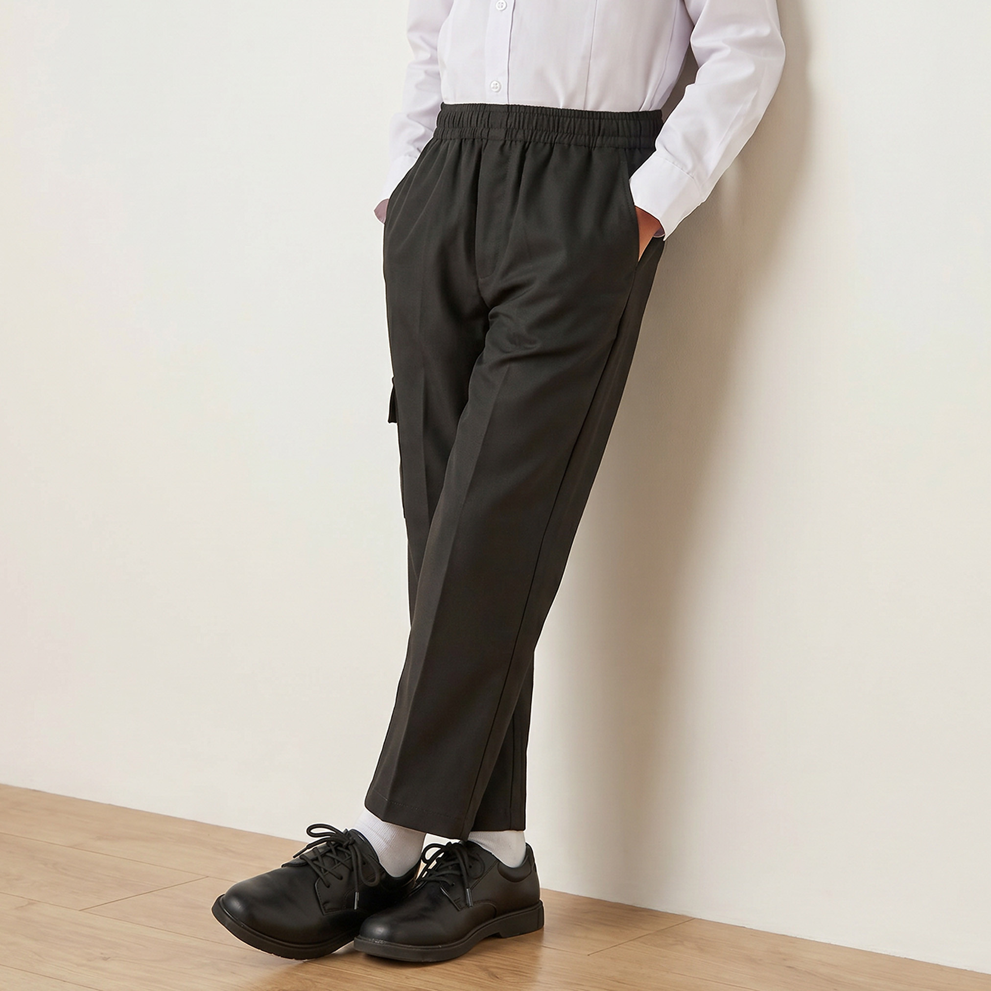 Juniors Black School Pants with Cotton Fabric - Boys-boys-clothing-bottoms-trousers-image-1