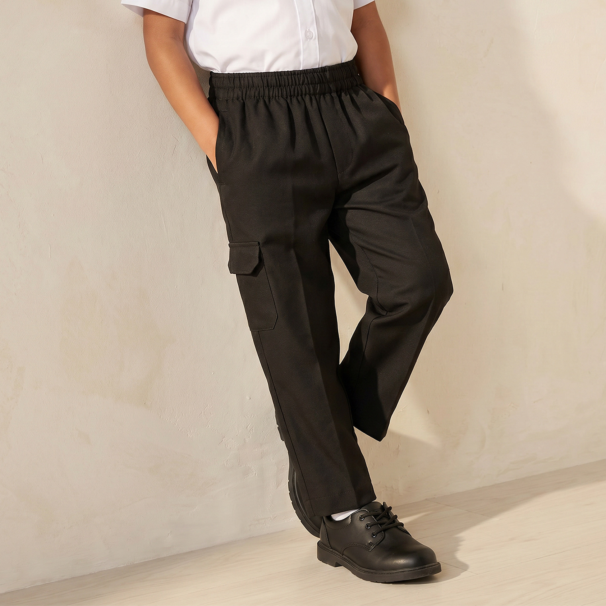 Juniors Black School Pants with Cotton Fabric - Boys-boys-clothing-bottoms-trousers-image-1