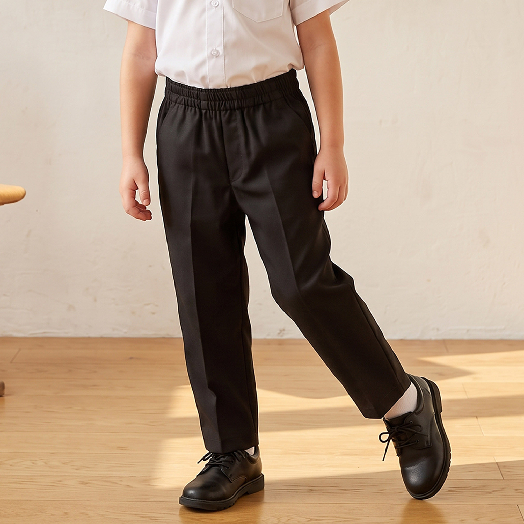 Juniors Black School Pants with Cotton Fabric - Boys-boys-clothing-bottoms-trousers-image-1