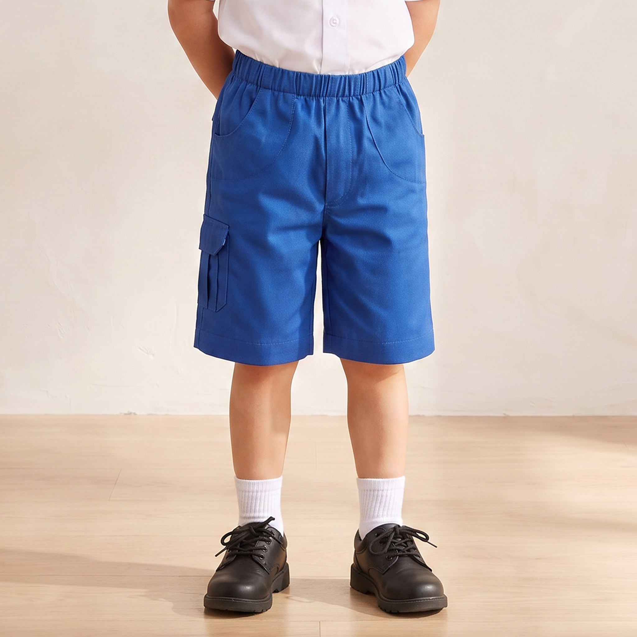 شورت مدرسي أزرق بطول الركبة وبجيوب بطية للأولاد من جونيورز-boys-clothing-schoolwear-bottoms-shorts-image-1