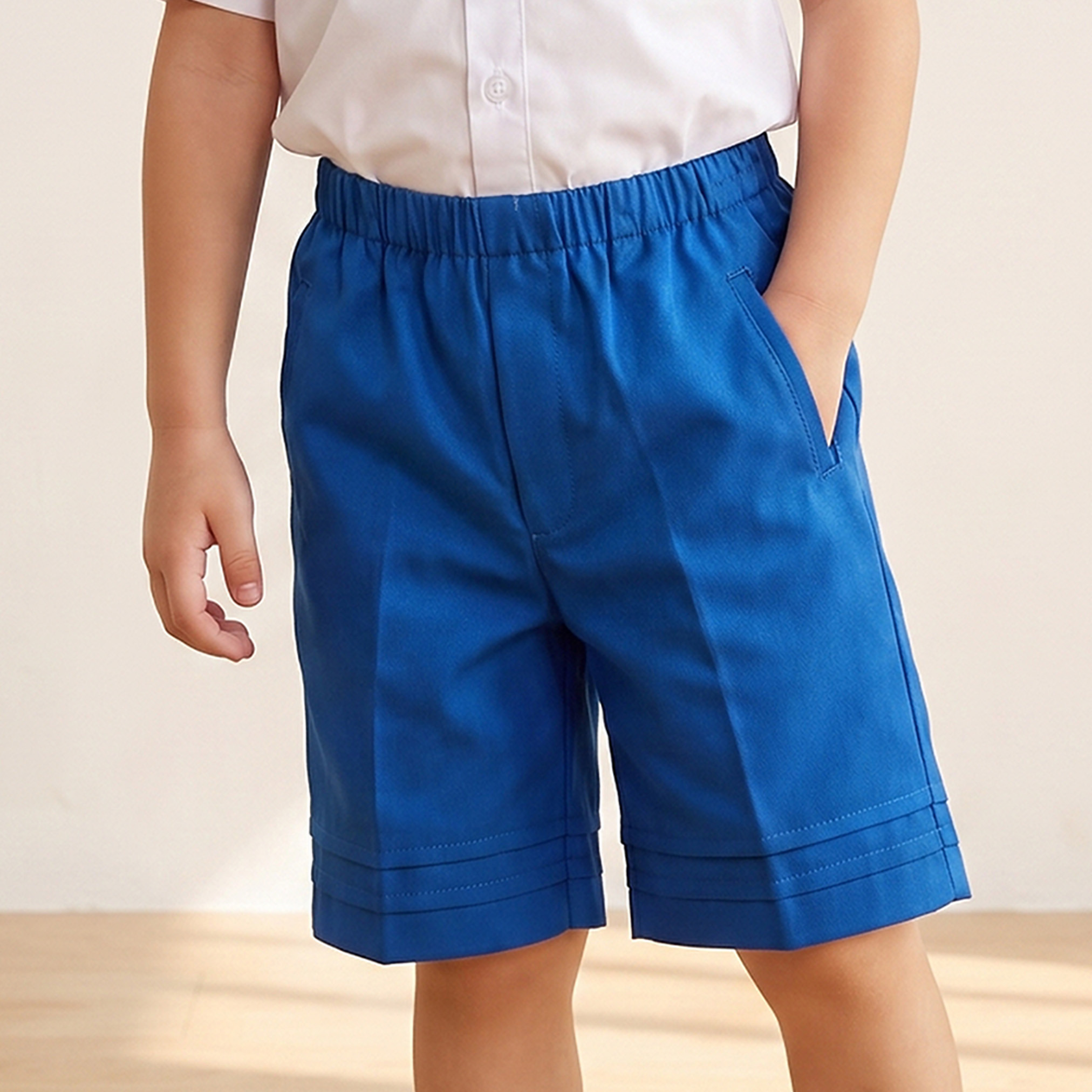 Juniors Blue Knee Length School Shorts with Pockets - Boys-boys-clothing-schoolwear-bottoms-shorts-image-1