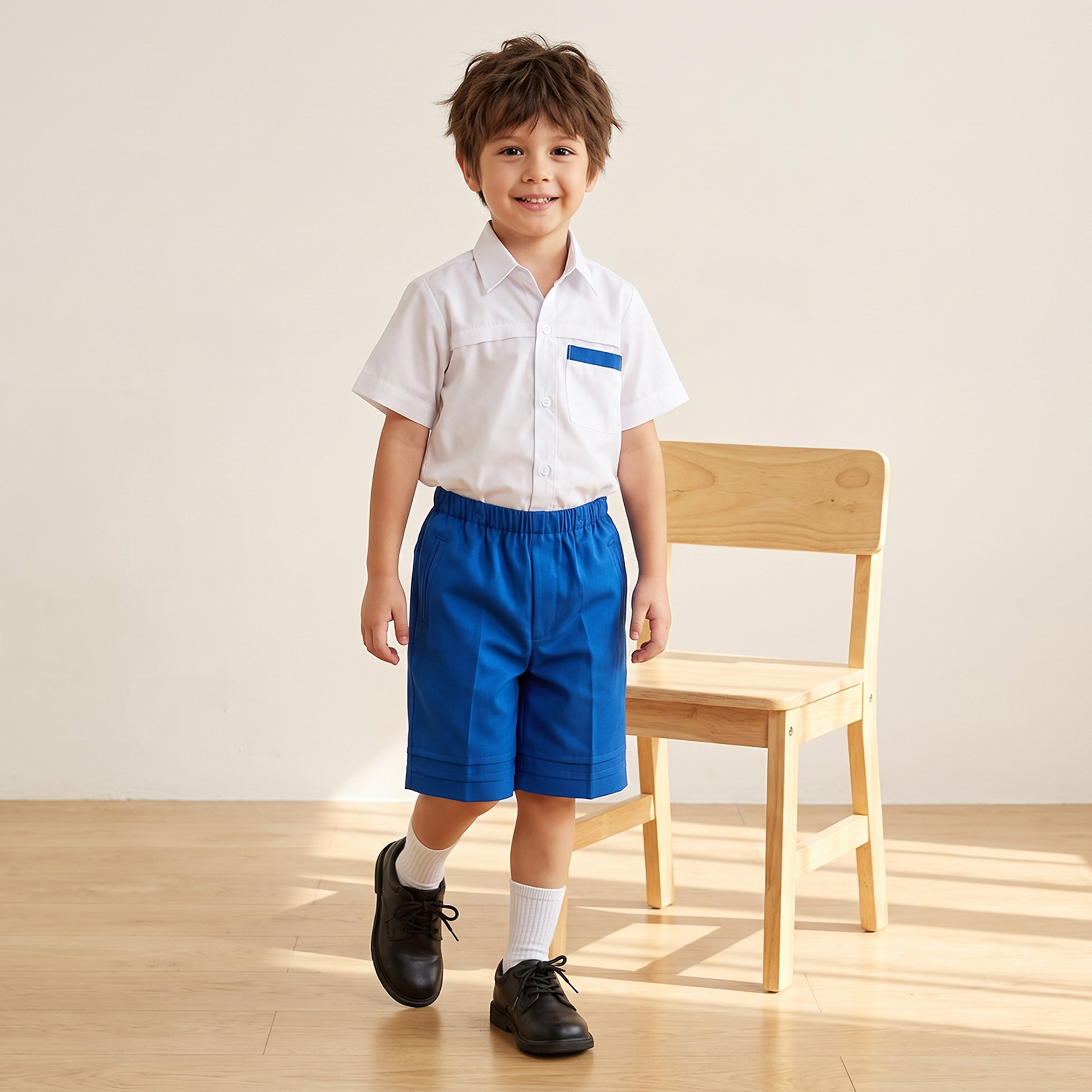 Juniors Blue Knee Length School Shorts with Pockets - Boys-boys-clothing-schoolwear-bottoms-shorts-image-2