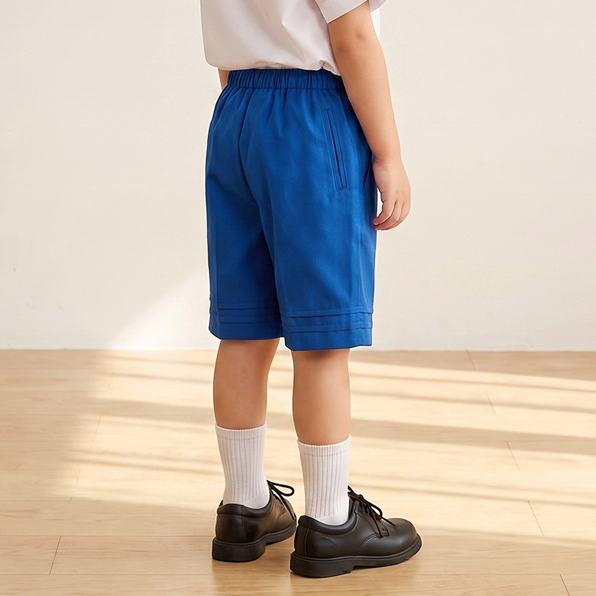 Juniors Blue Knee Length School Shorts with Pockets - Boys-boys-clothing-schoolwear-bottoms-shorts-image-3