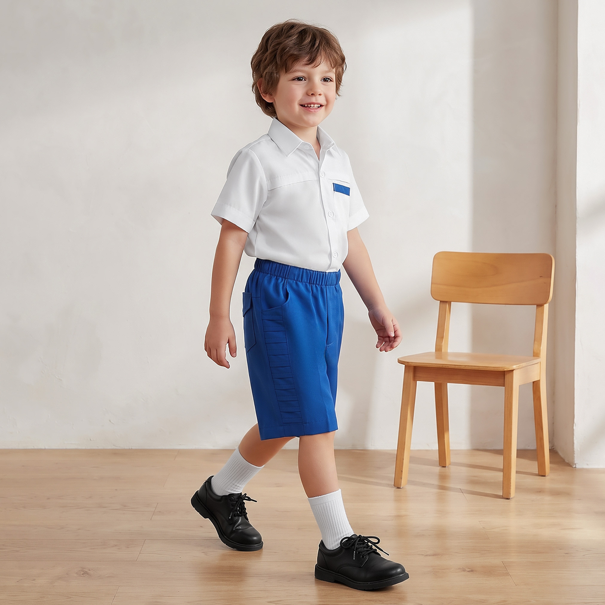 شورت مدرسي أزرق بطول الركبة بجيوب للأولاد من جونيورز-boys-clothing-schoolwear-bottoms-shorts-image-2