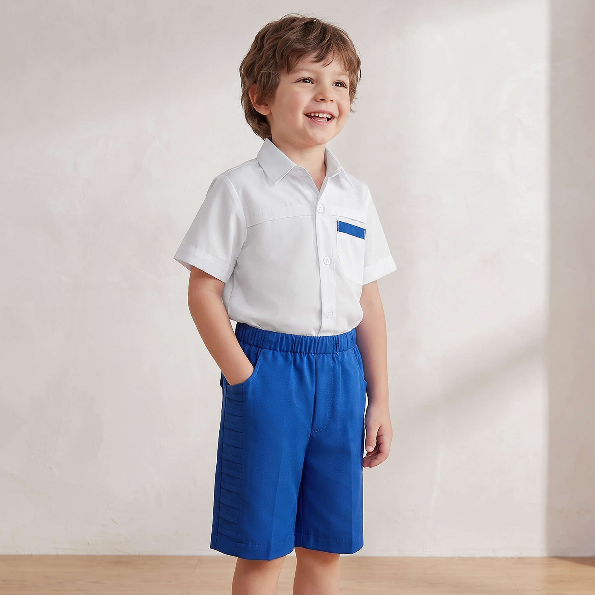 شورت مدرسي أزرق بطول الركبة بجيوب للأولاد من جونيورز-boys-clothing-schoolwear-bottoms-shorts-image-5