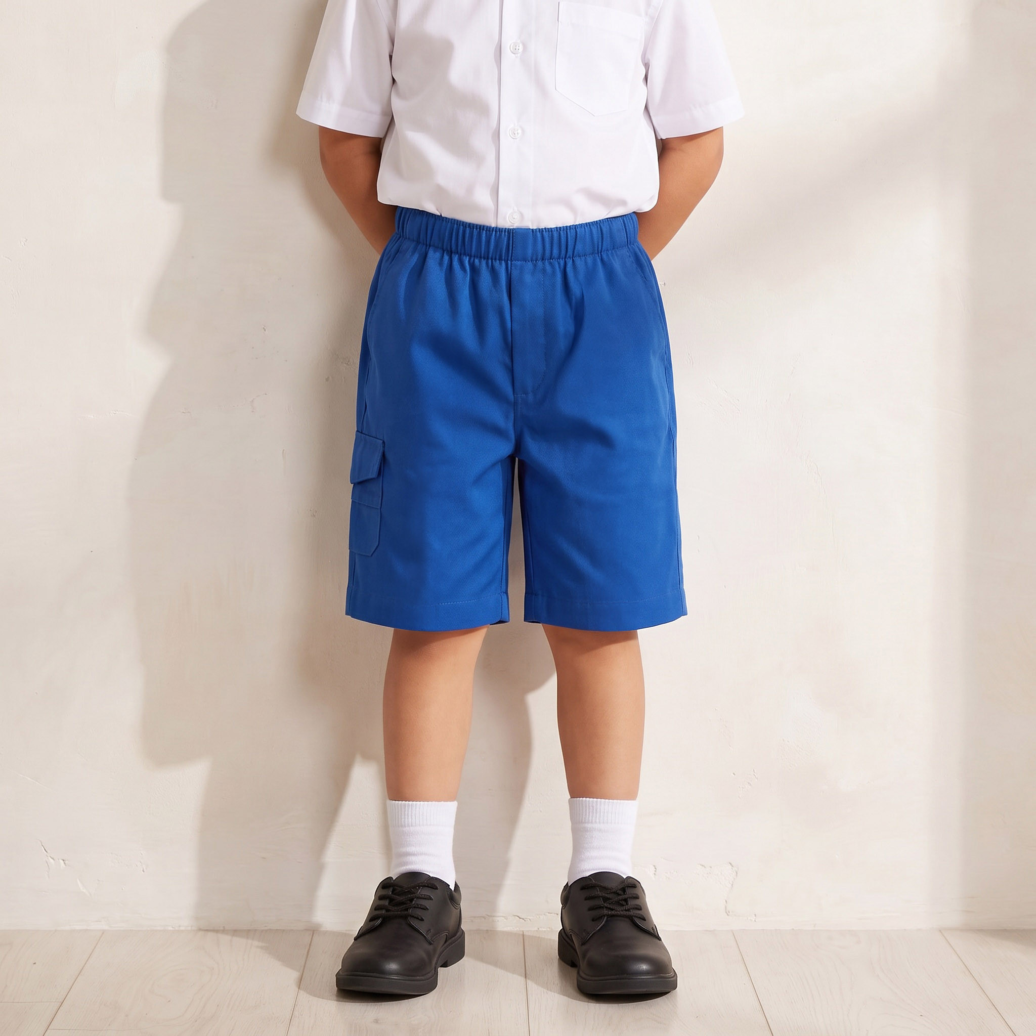 شورت مدرسي أزرق طول الركبة بجيوب للأولاد من جونيورز-boys-clothing-schoolwear-bottoms-shorts-image-1