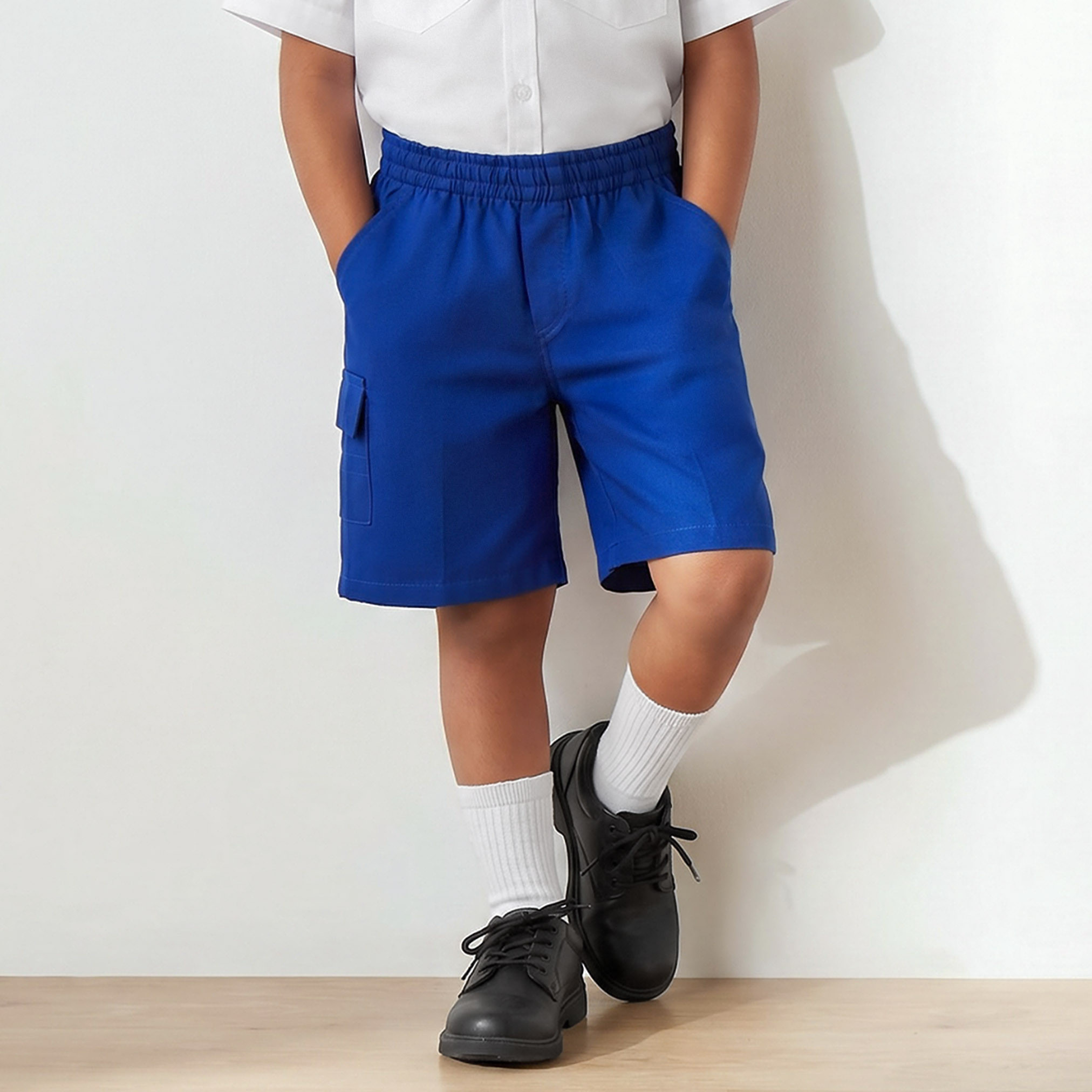 شورت مدرسي أزرق بطول الركبة بجيوب بطيّة للأولاد من جونيورز-boys-clothing-schoolwear-bottoms-shorts-image-1