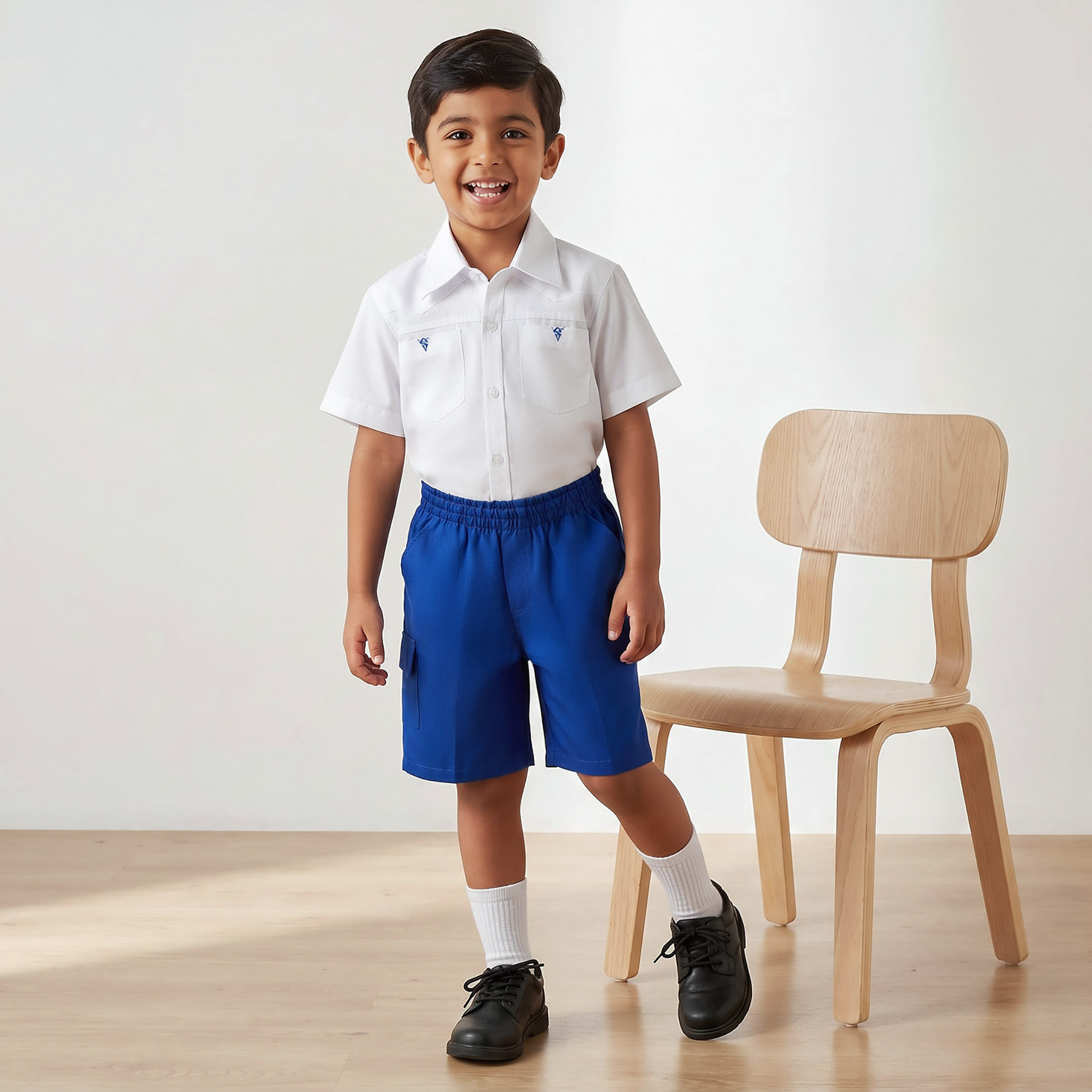 شورت مدرسي أزرق بطول الركبة بجيوب بطيّة للأولاد من جونيورز-boys-clothing-schoolwear-bottoms-shorts-image-5