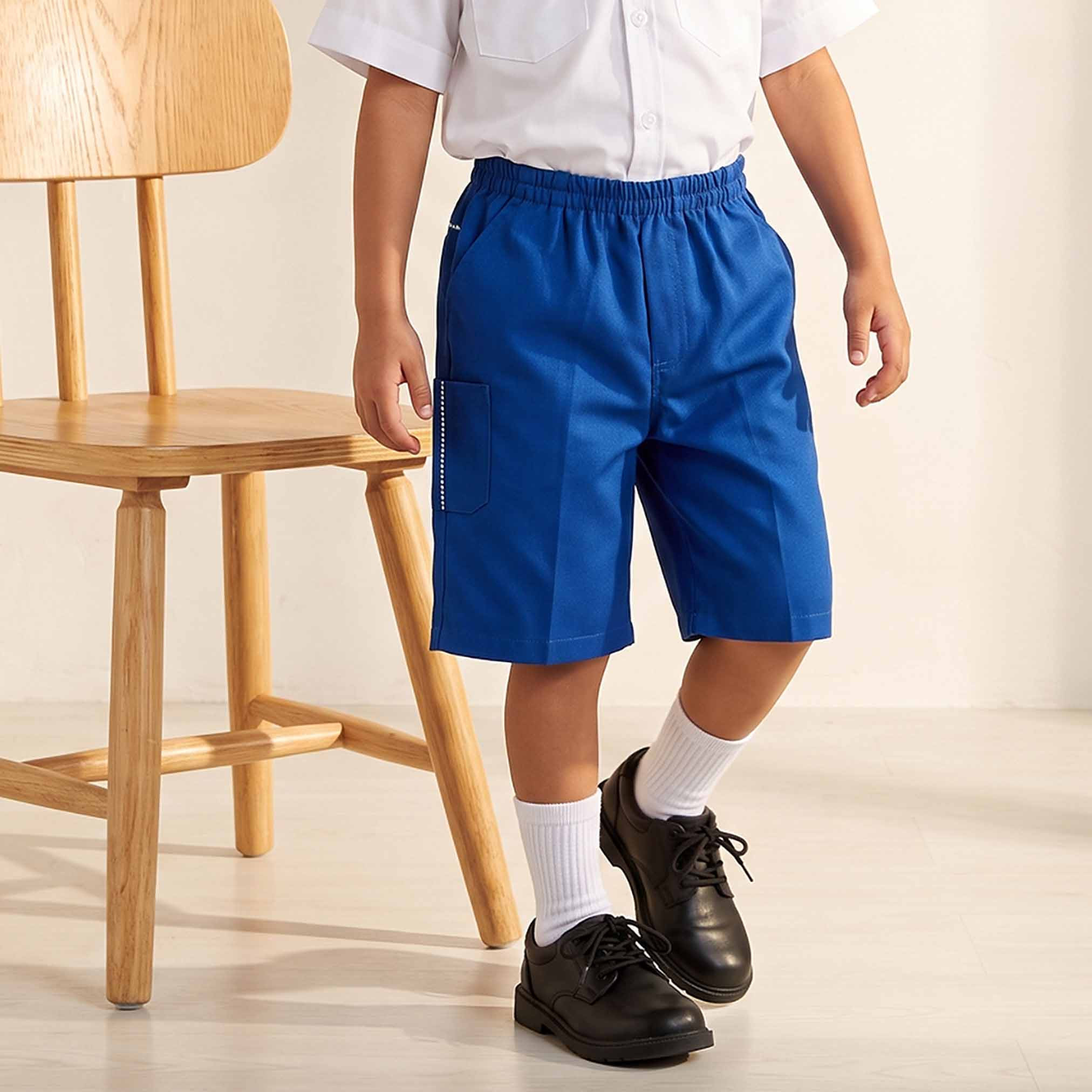 شورت مدرسي أزرق بطول الركبة بجيوب للأولاد من جونيورز-boys-clothing-schoolwear-bottoms-shorts-image-1