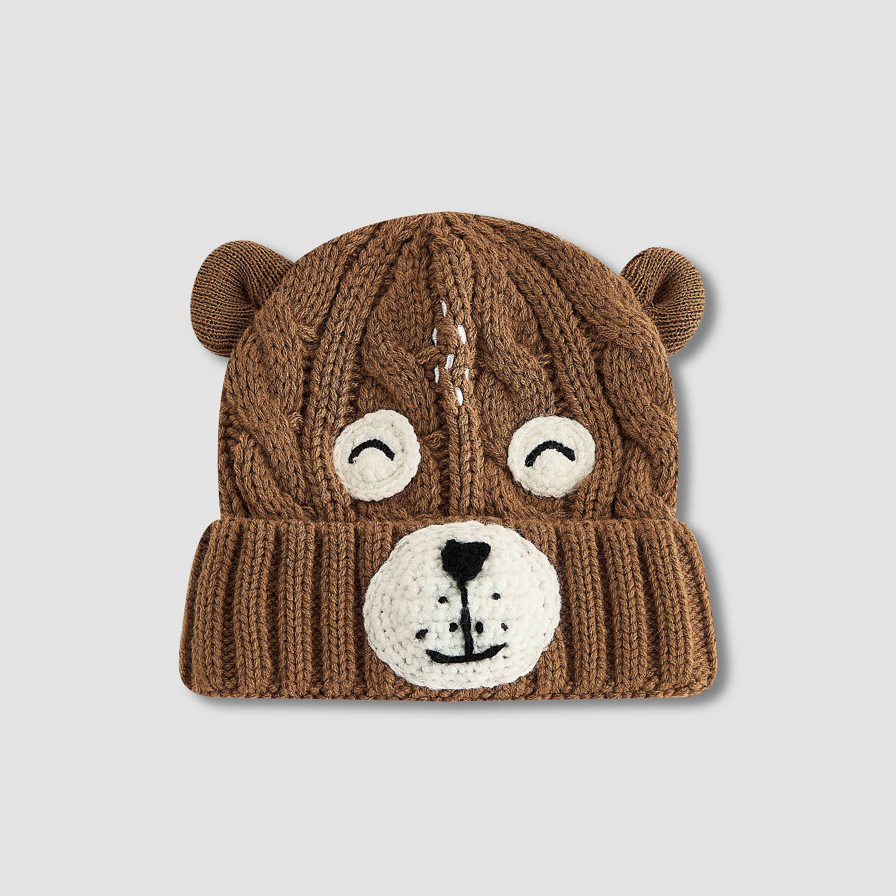Juniors Winter Beanie with Bear Face Knit Design-boys-clothing-winterwear-winteraccessories-image-1