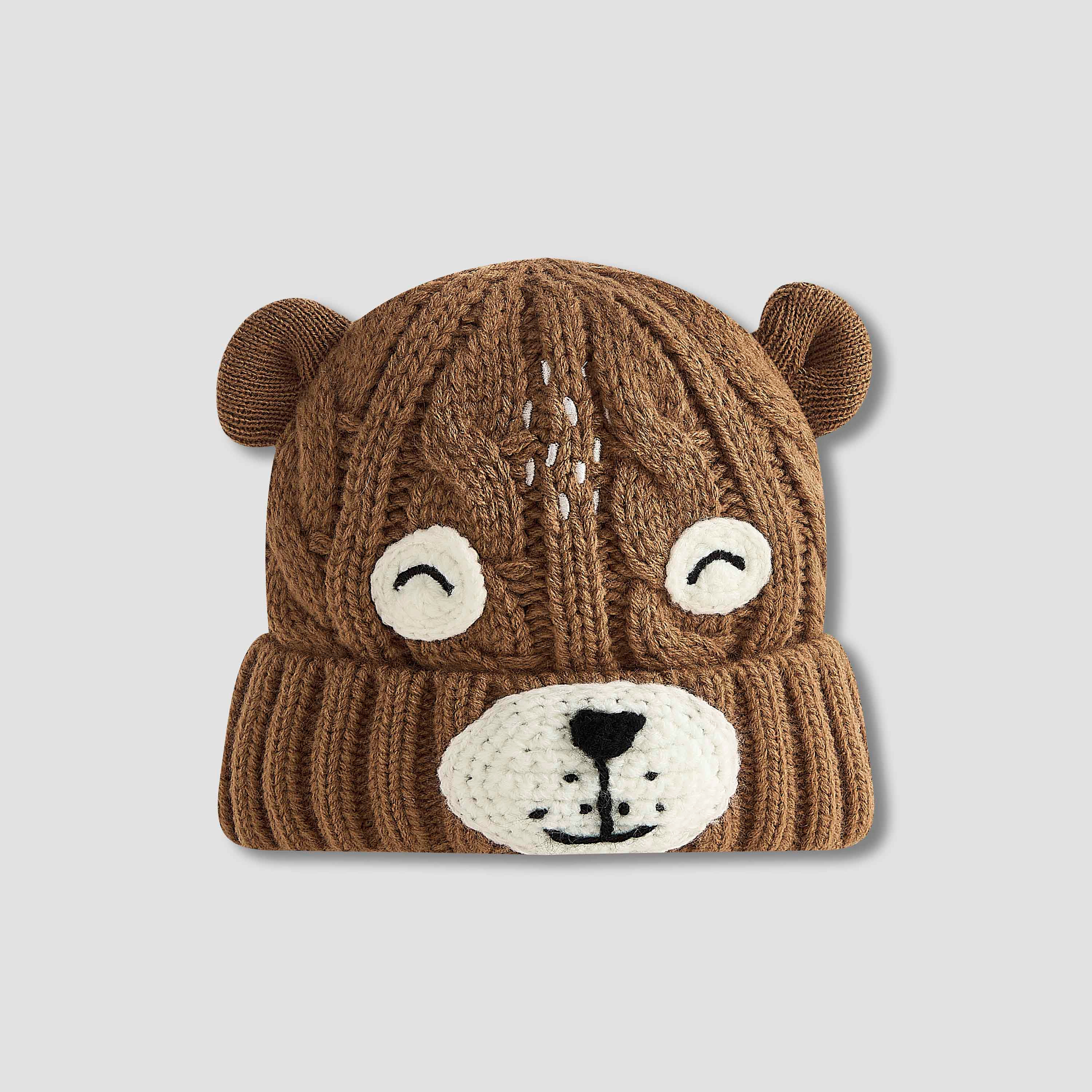 Juniors Winter Beanie with Bear Face Knit Design-boys-clothing-winterwear-winteraccessories-image-2