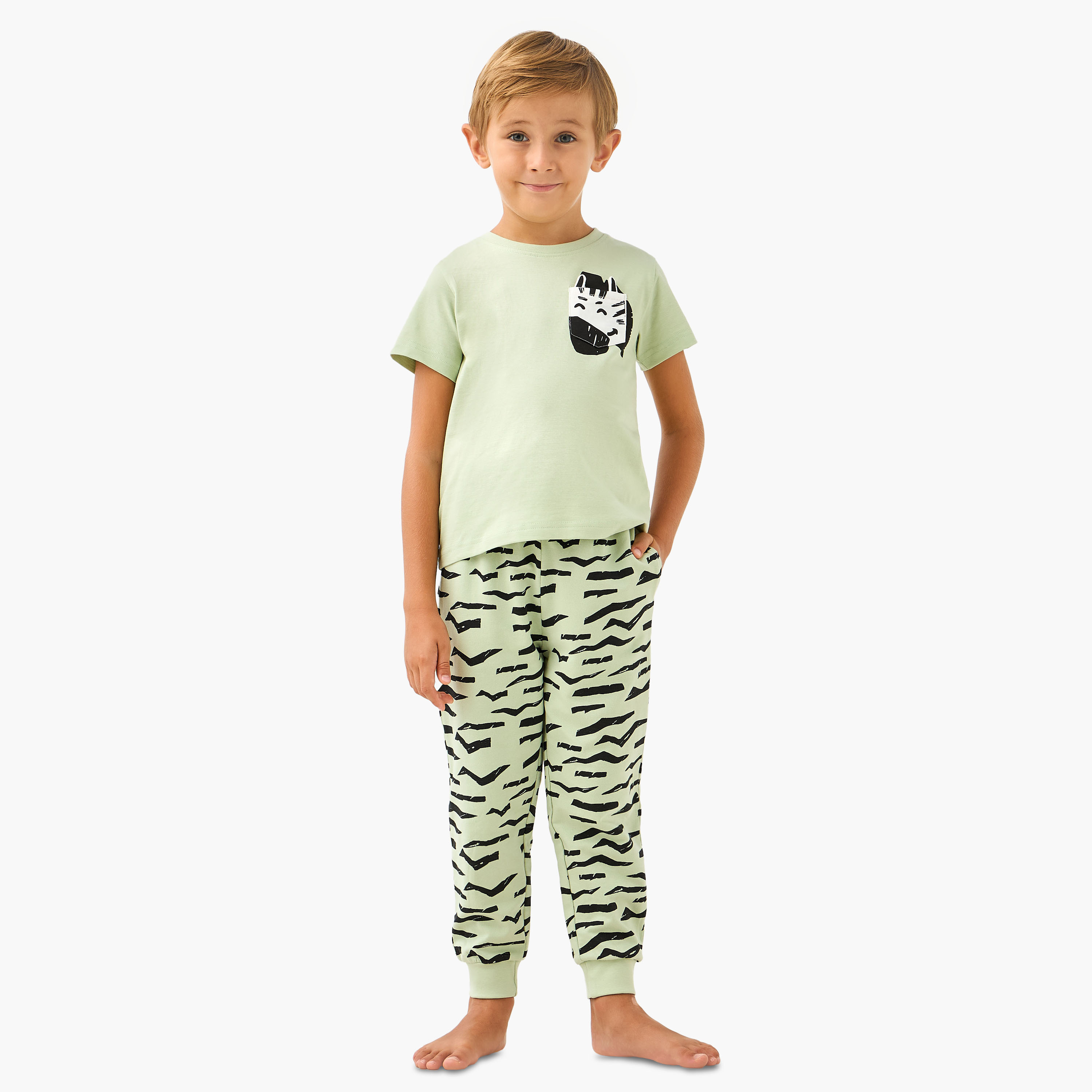 Juniors Zebra Print T-shirt and Pyjama Set-boys-clothing-nightwear-image-1