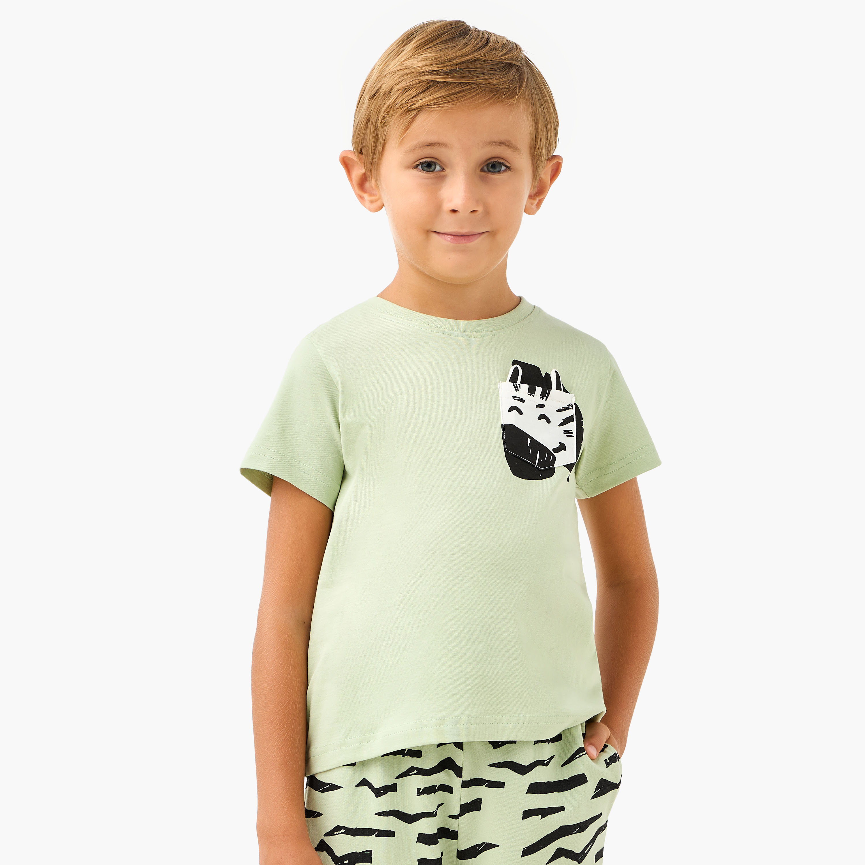 Juniors Zebra Print T-shirt and Pyjama Set-boys-clothing-nightwear-image-2