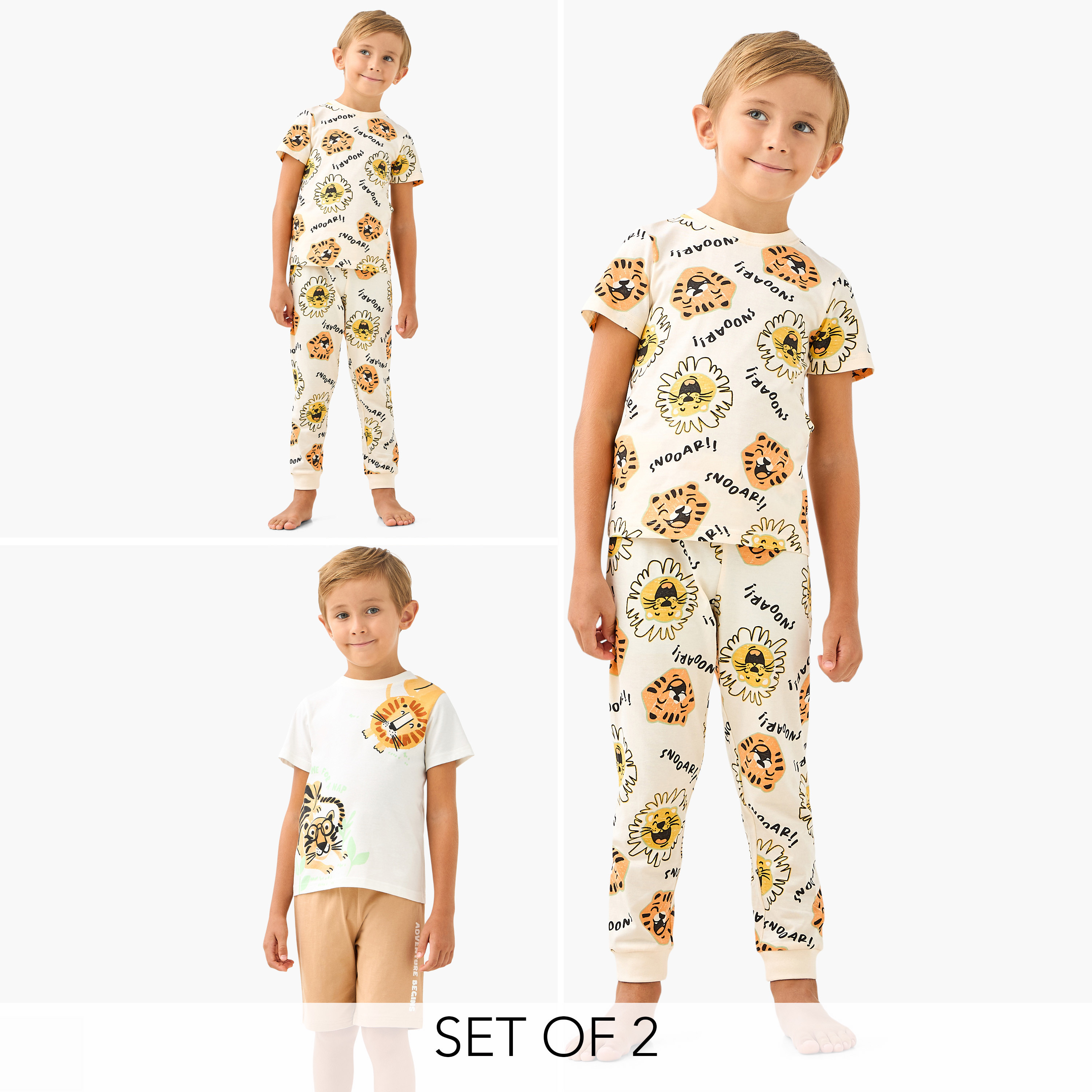 Juniors Tiger Print T-shirts and Pyjamas - Set of 2-boys-clothing-nightwear-image-1