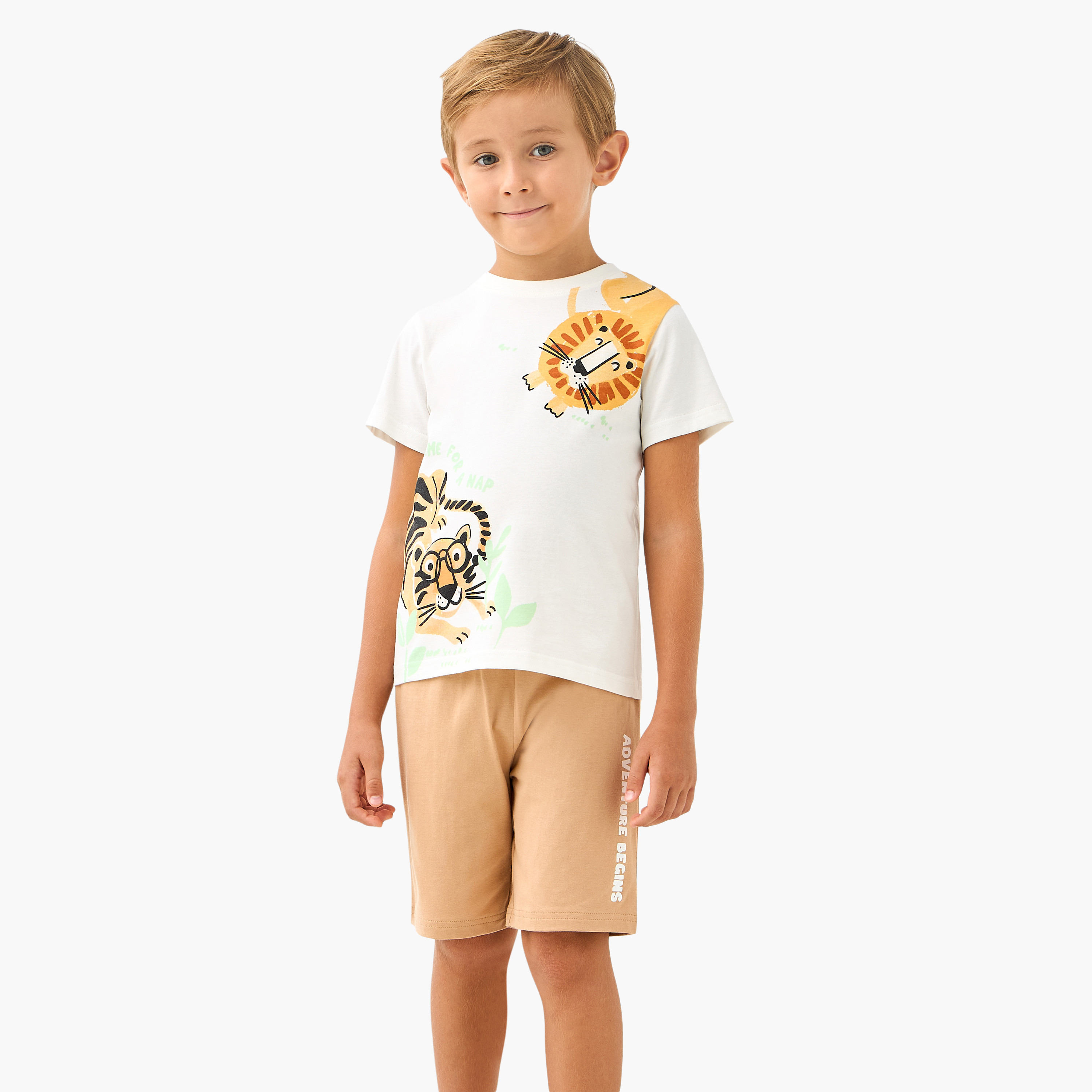 Juniors Tiger Print T-shirts and Pyjamas - Set of 2-boys-clothing-nightwear-image-2