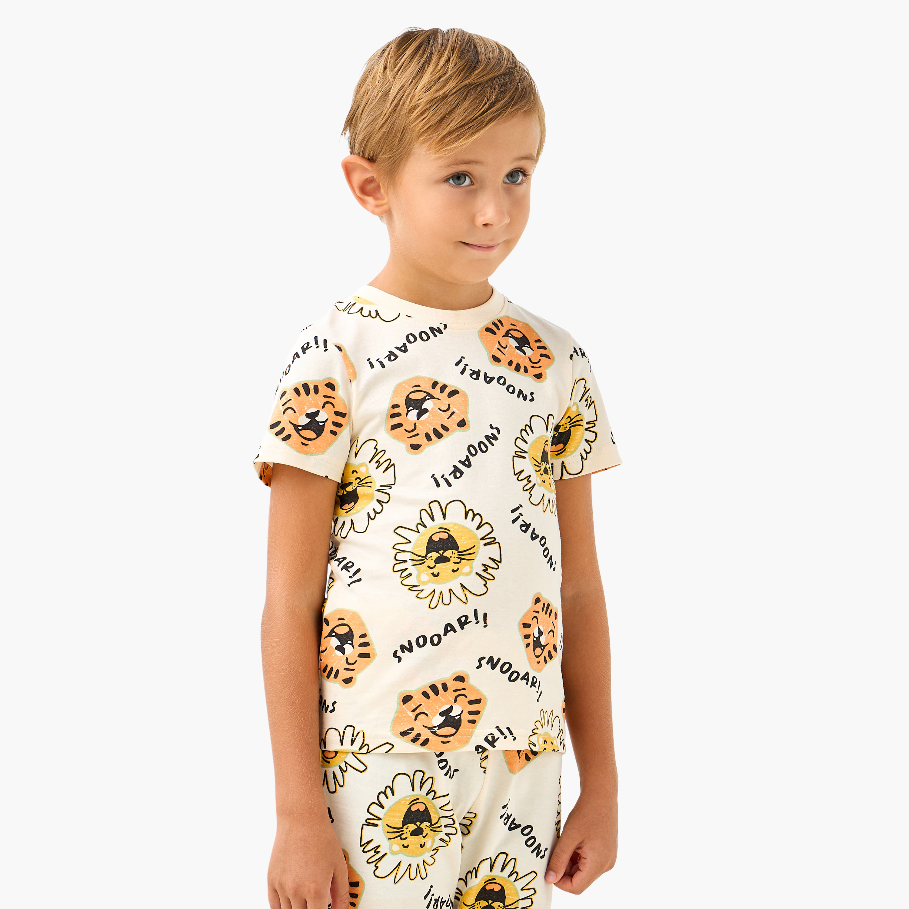Juniors Tiger Print T-shirts and Pyjamas - Set of 2-boys-clothing-nightwear-image-3