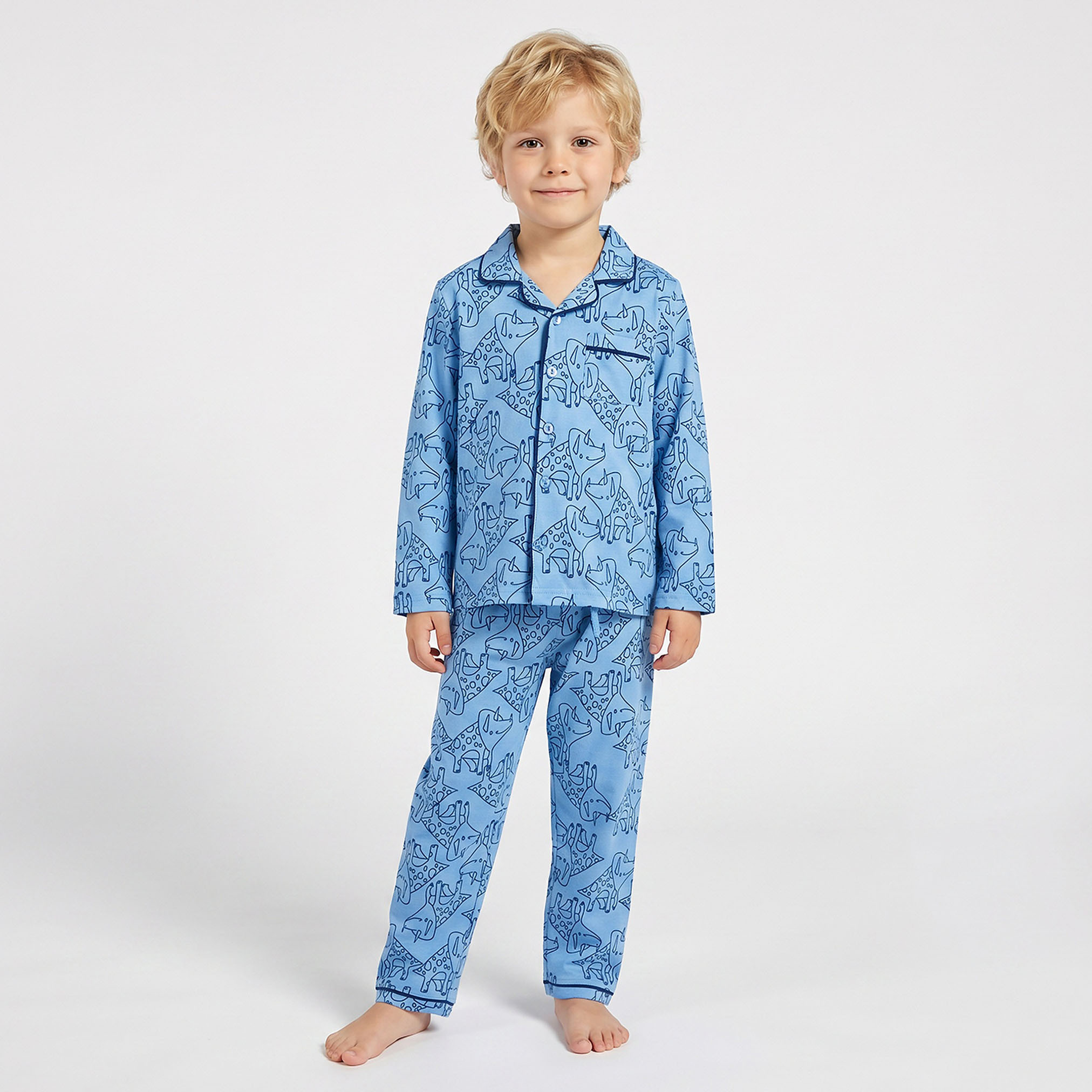 طقم بيجاما بطبعات - قطن ناعم - بأكمام طويلة - ياقة مطوية  للأولاد من جونيورز-boys-clothing-nightwear-image-1