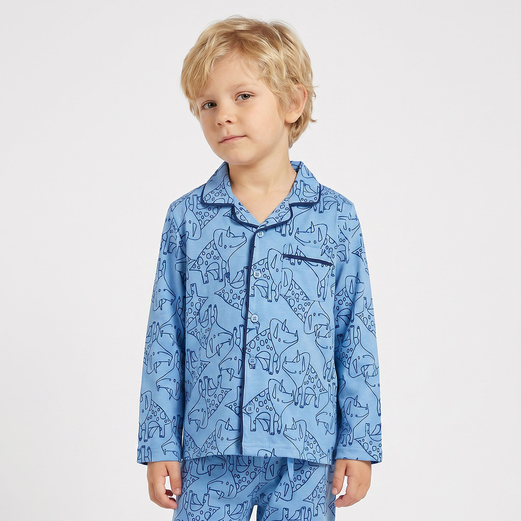Juniors Boys Pyjama Set with Print - Cotton - Long Sleeves - Notch Collar-boys-clothing-nightwear-image-2
