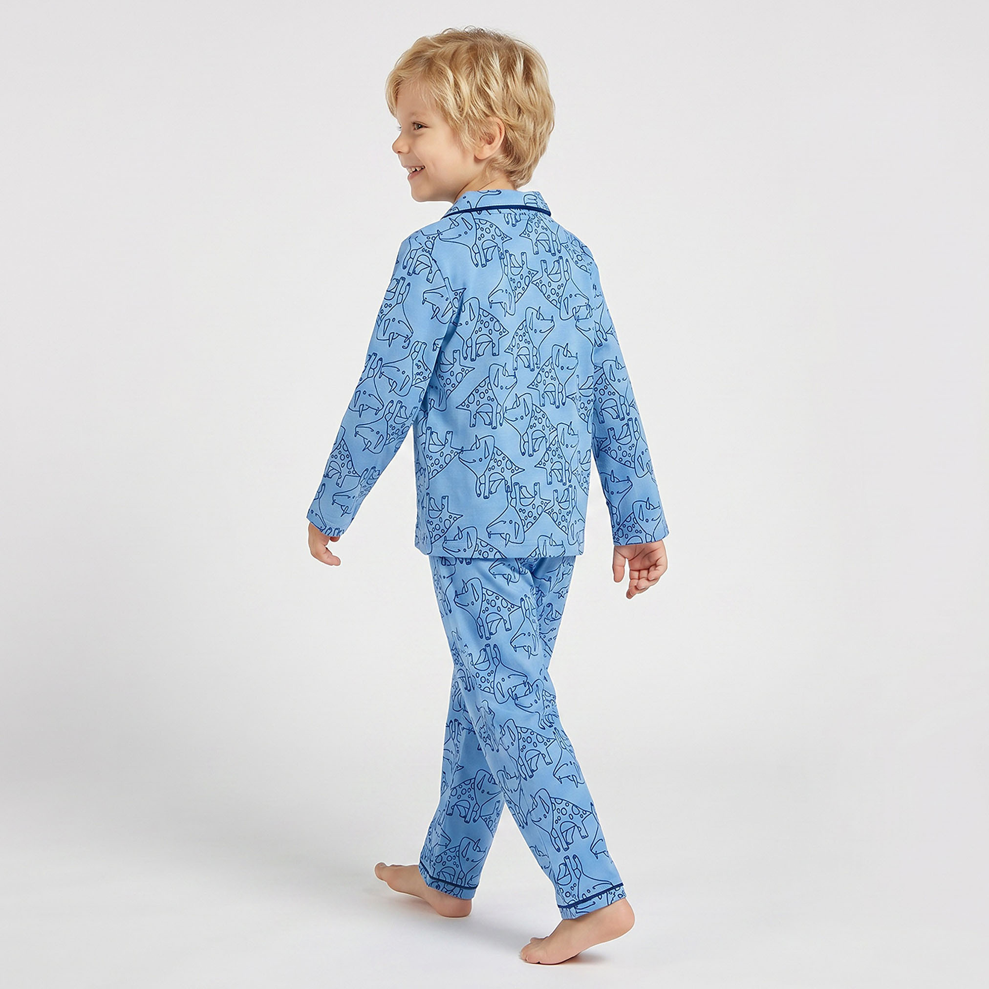 طقم بيجاما بطبعات - قطن ناعم - بأكمام طويلة - ياقة مطوية  للأولاد من جونيورز-boys-clothing-nightwear-image-3