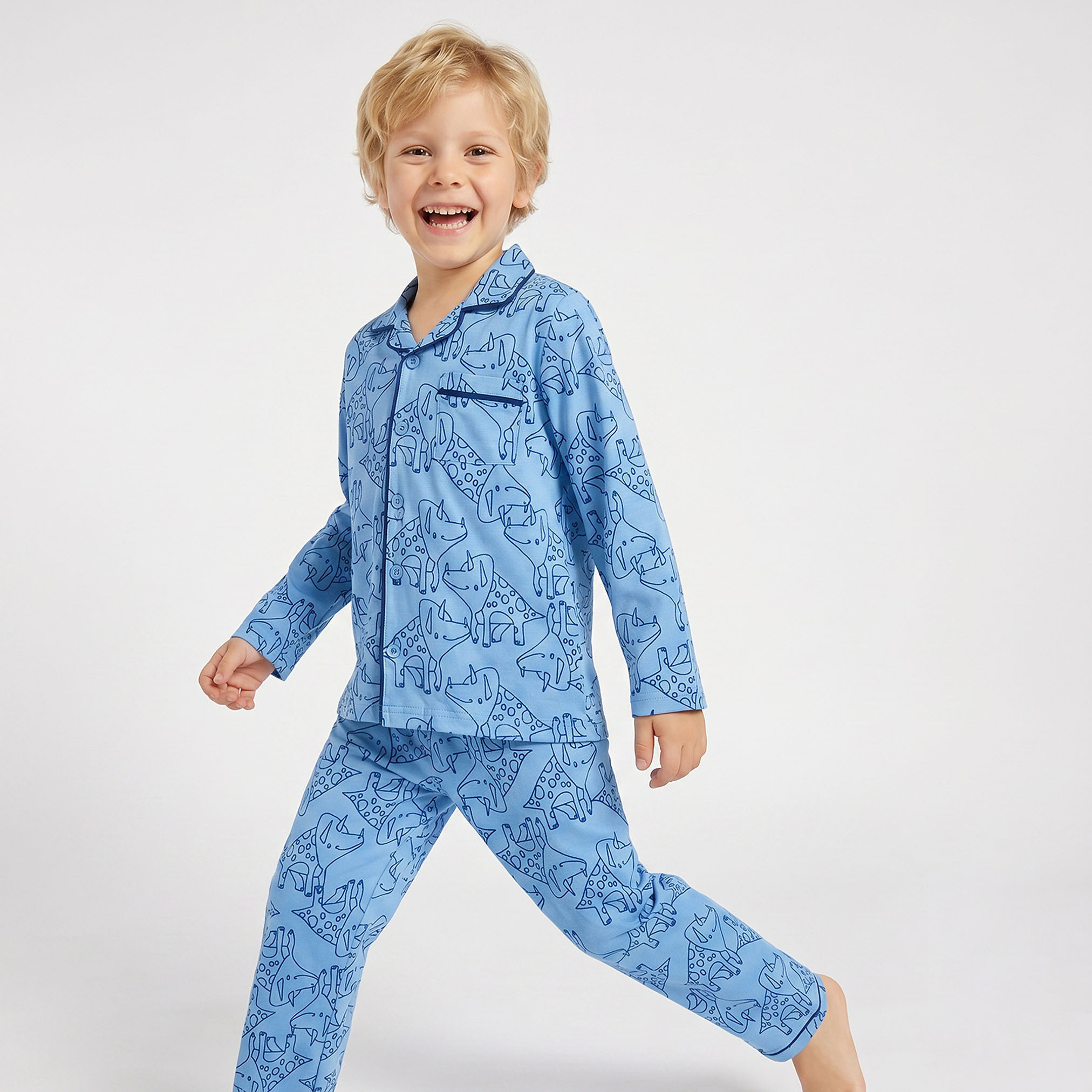 طقم بيجاما بطبعات - قطن ناعم - بأكمام طويلة - ياقة مطوية  للأولاد من جونيورز-boys-clothing-nightwear-image-7